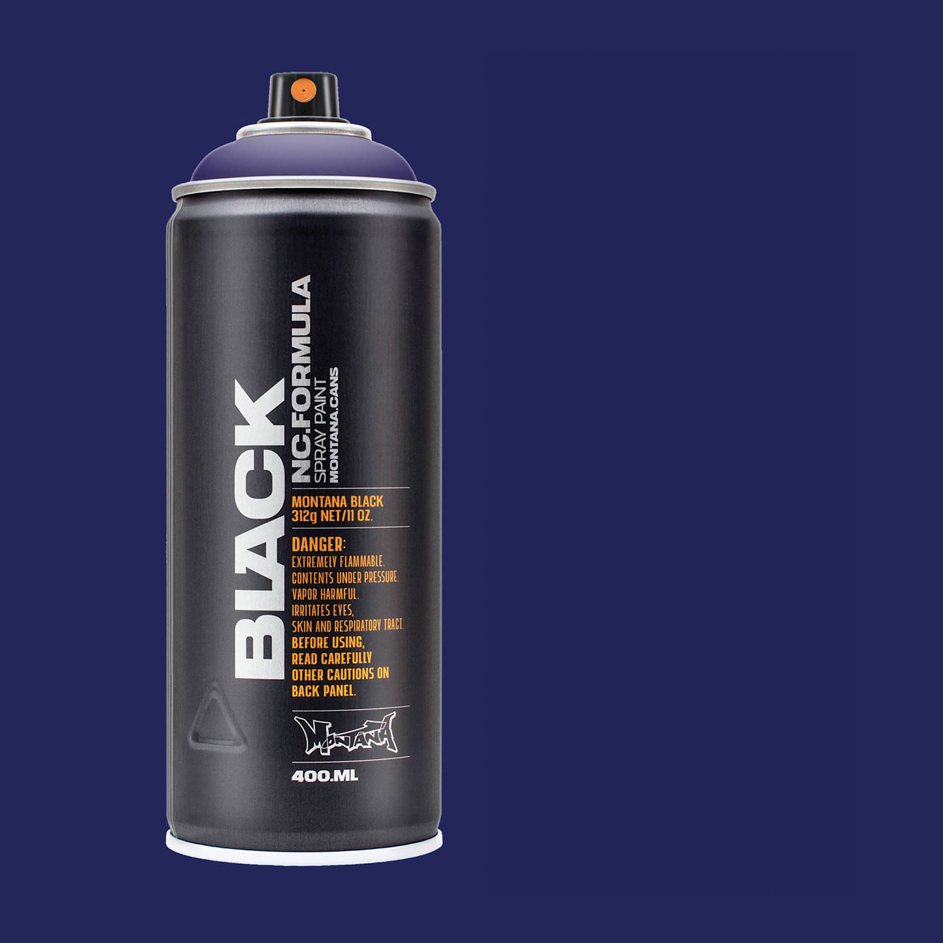 Montana Black Spray Paint - Power Violet, 400 ml can with swatch