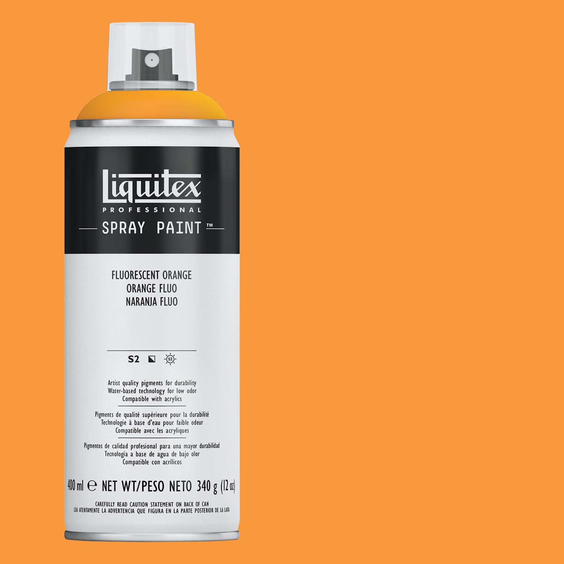 Liquitex Professional Spray Paint - Fluorescent Orange, 400 ml can and swatch