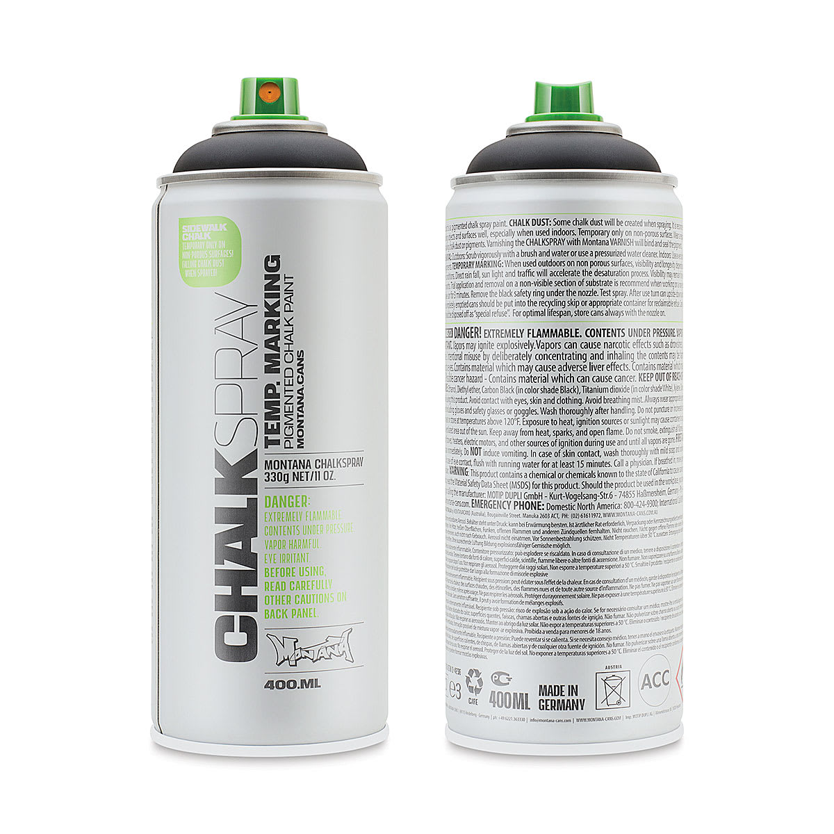 Montana Chalk Spray Paint - 400 ml, Black (Front and back of spray can)