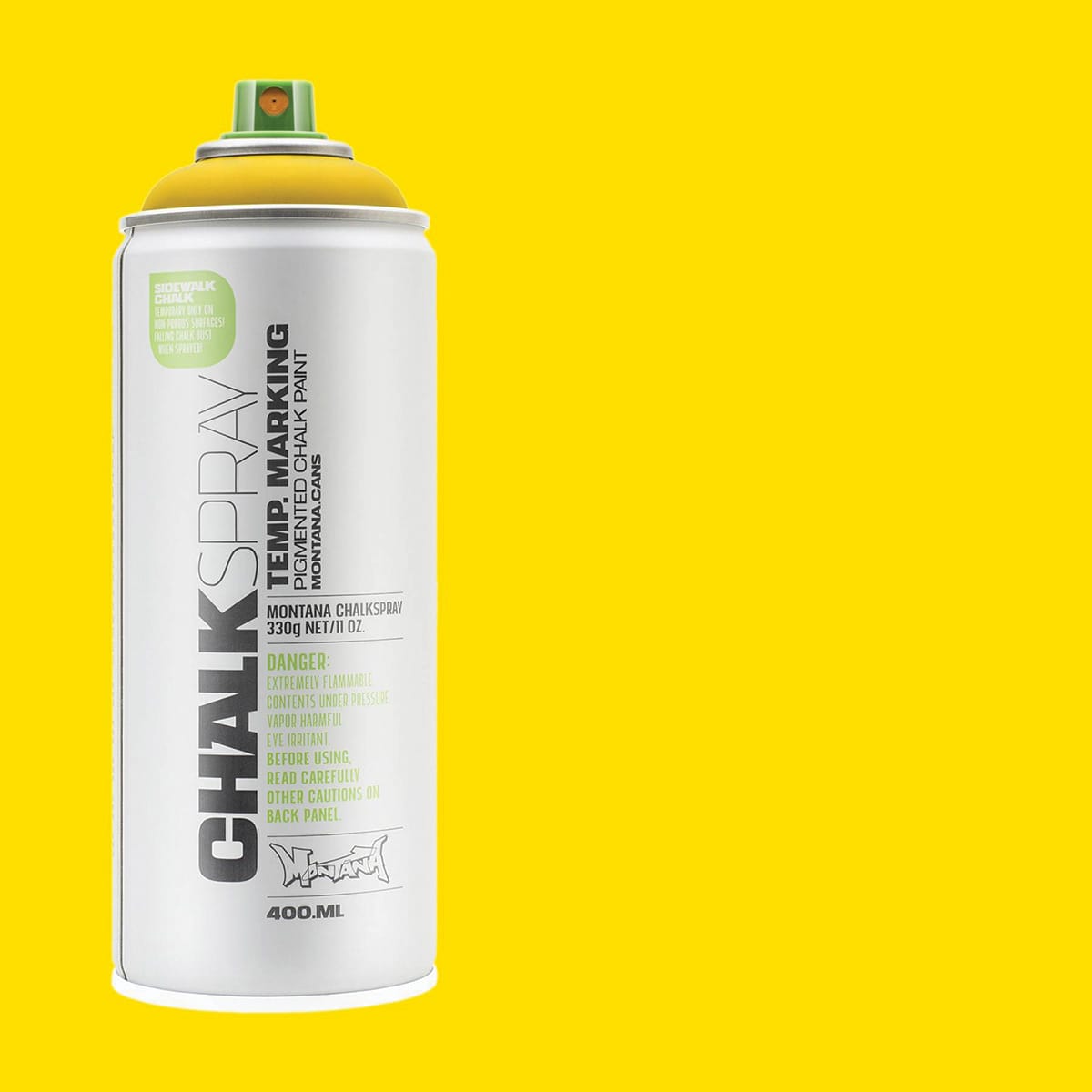 Montana Chalk Spray Paint - 400 ml, Yellow (Spray can with swatch)