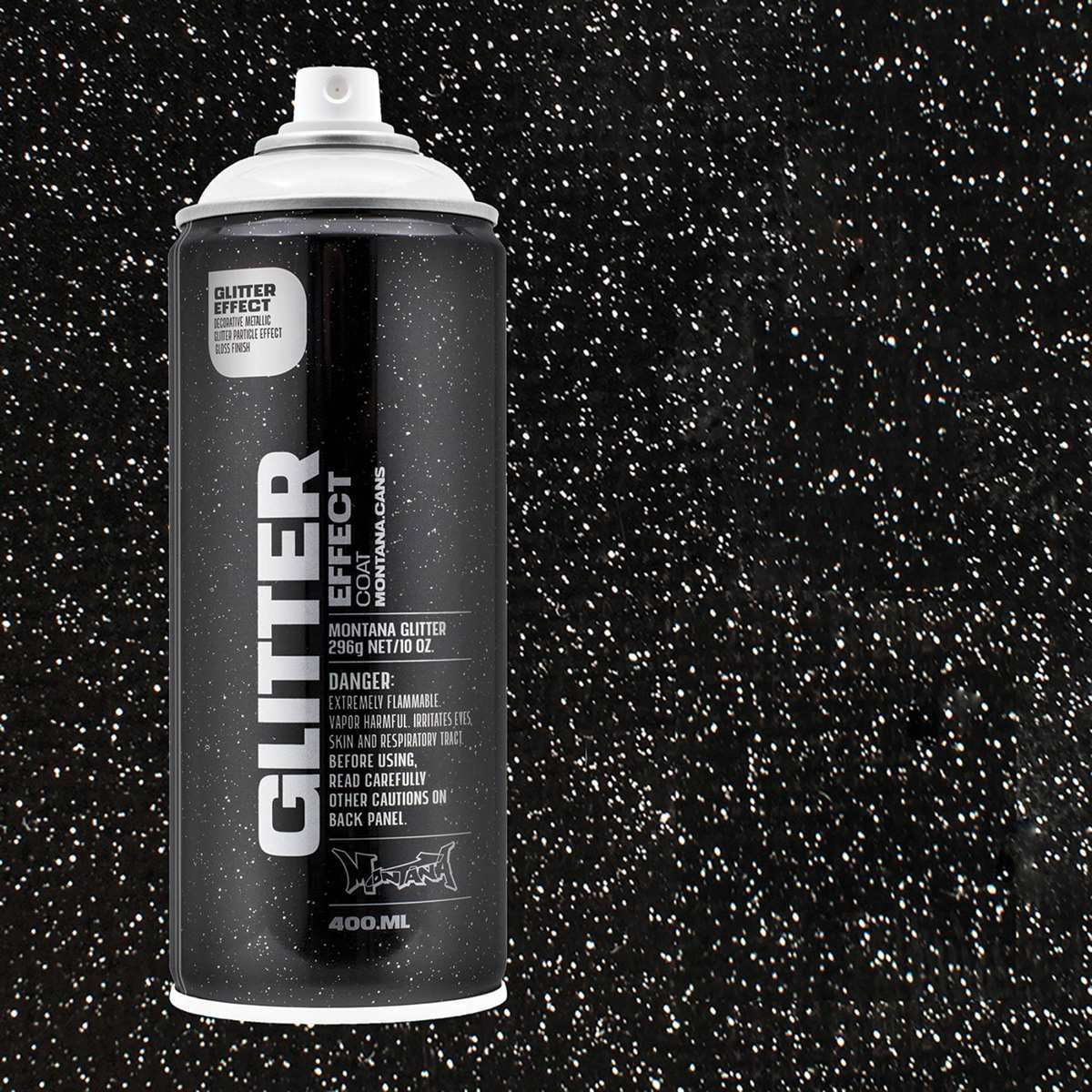 Montana Glitter Effect Spray Paint - Glitter Silver Spray can with swatch Montana Glitter Effect Spray Paint - Glitter Silver Spray can with swatch