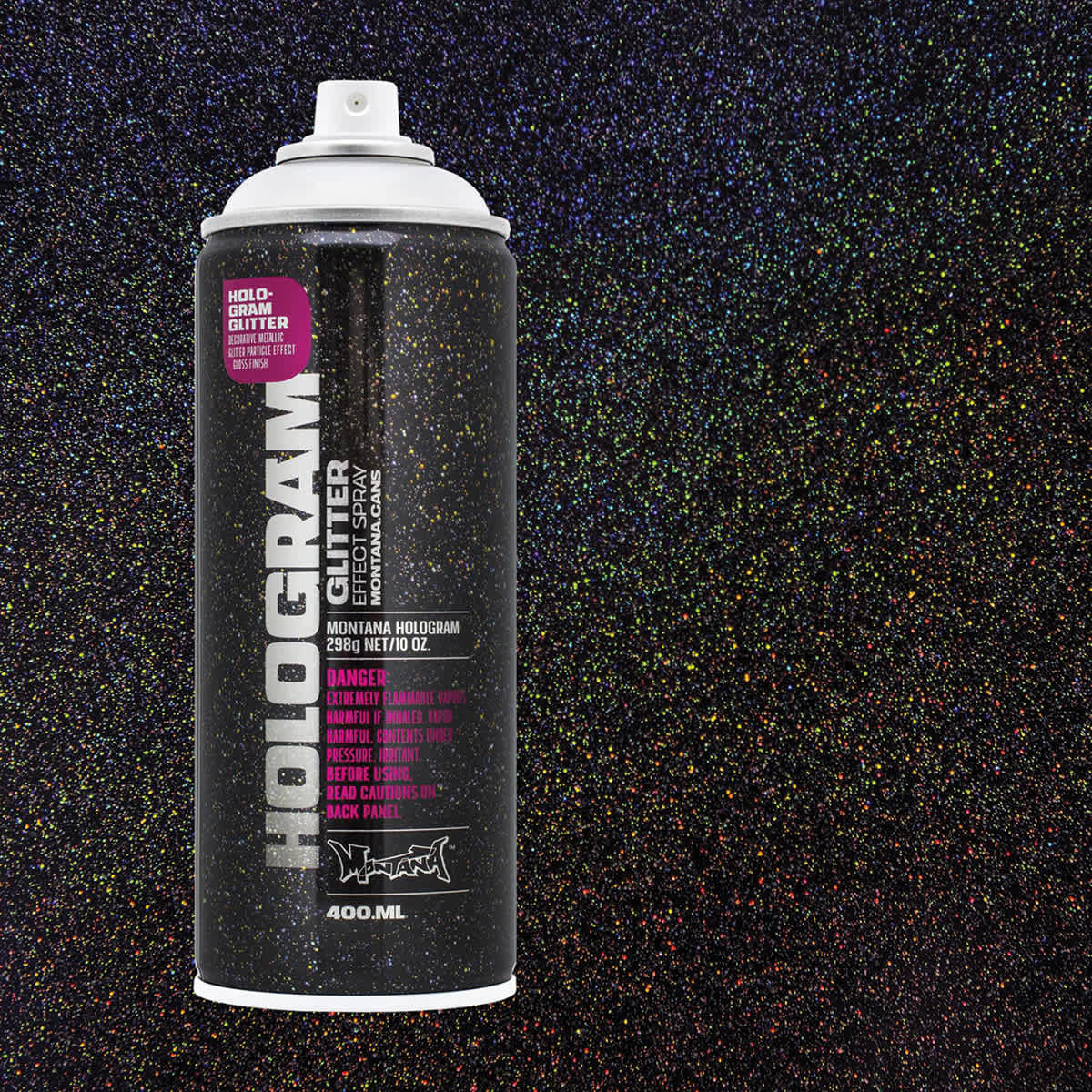 Montana Hologram Glitter Effect Spray - 11 oz (Spray can with swatch) Montana Hologram Glitter Effect Spray - 11 oz (Spray can with swatch)