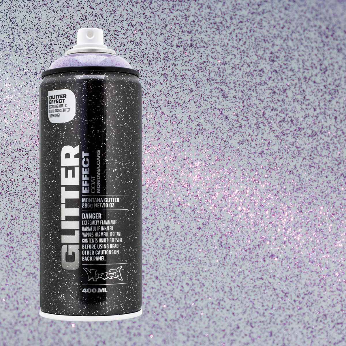Montana Glitter Effect Spray Paint - Glitter Amethyst can with swatch Montana Glitter Effect Spray Paint - Glitter Amethyst can with swatch