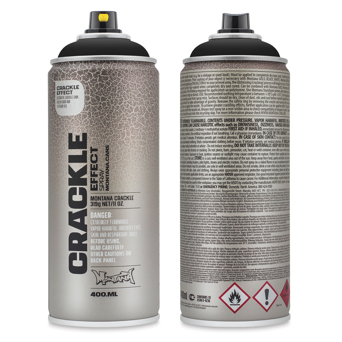 Montana Crackle Effect Spray - Traffic Black, 11 oz (Front and back spray can)