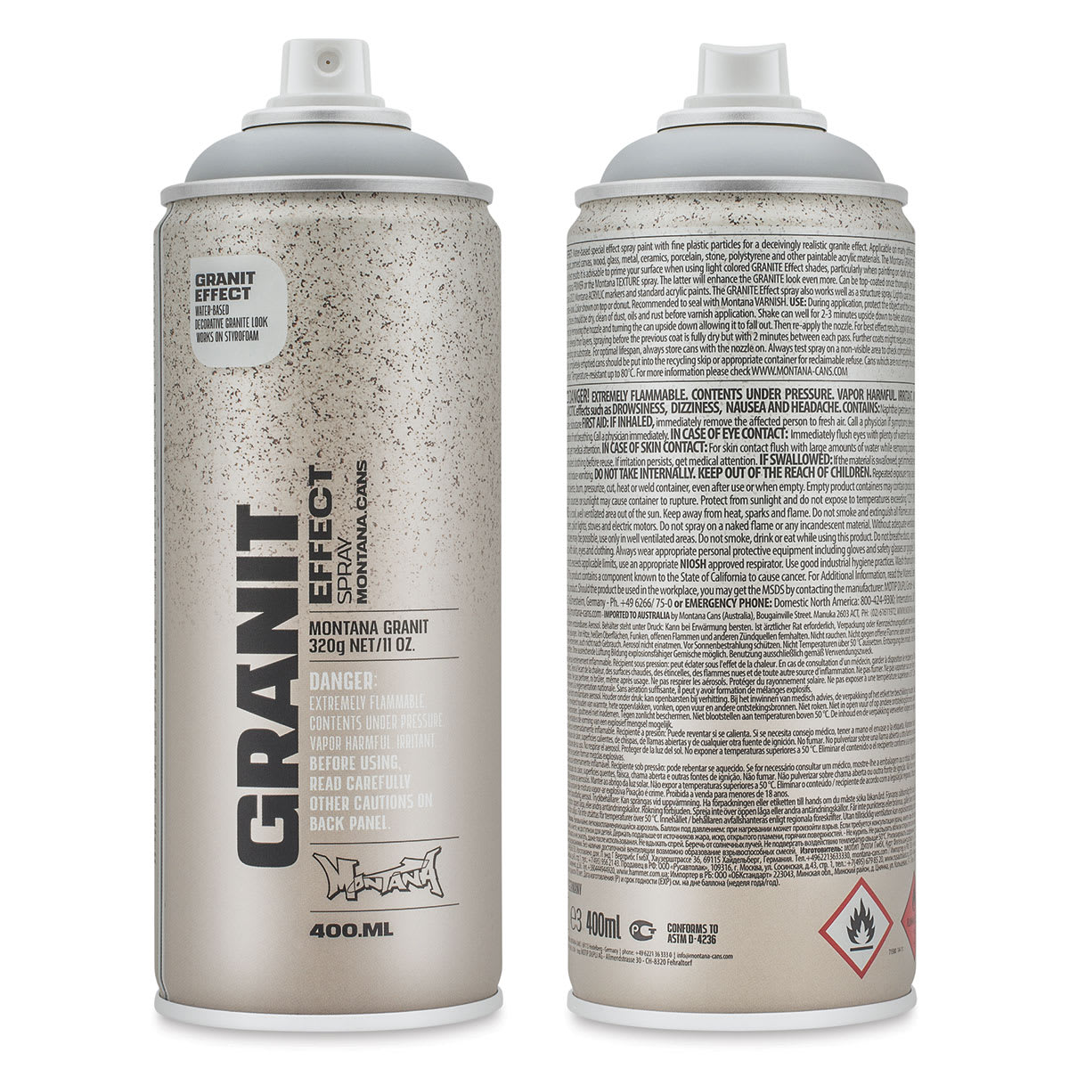 Montana Granit Effect Spray - Light Grey, 11 oz (Front and back of spray can)