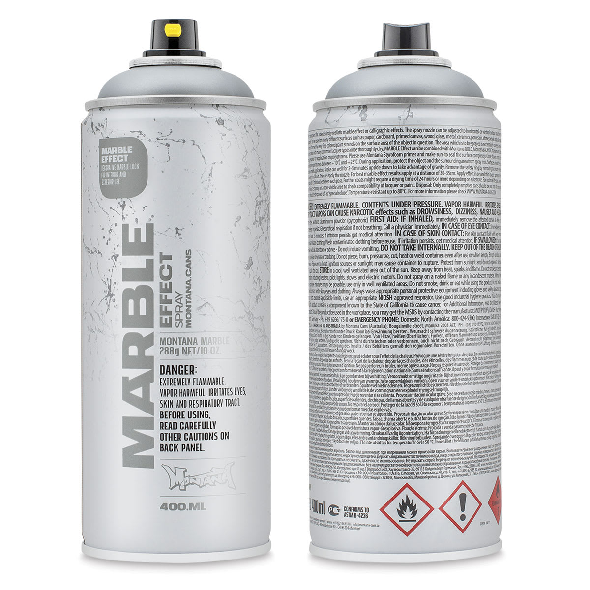 Montana Marble Effect Spray - Silver, 11 oz (Front and back of spray can)