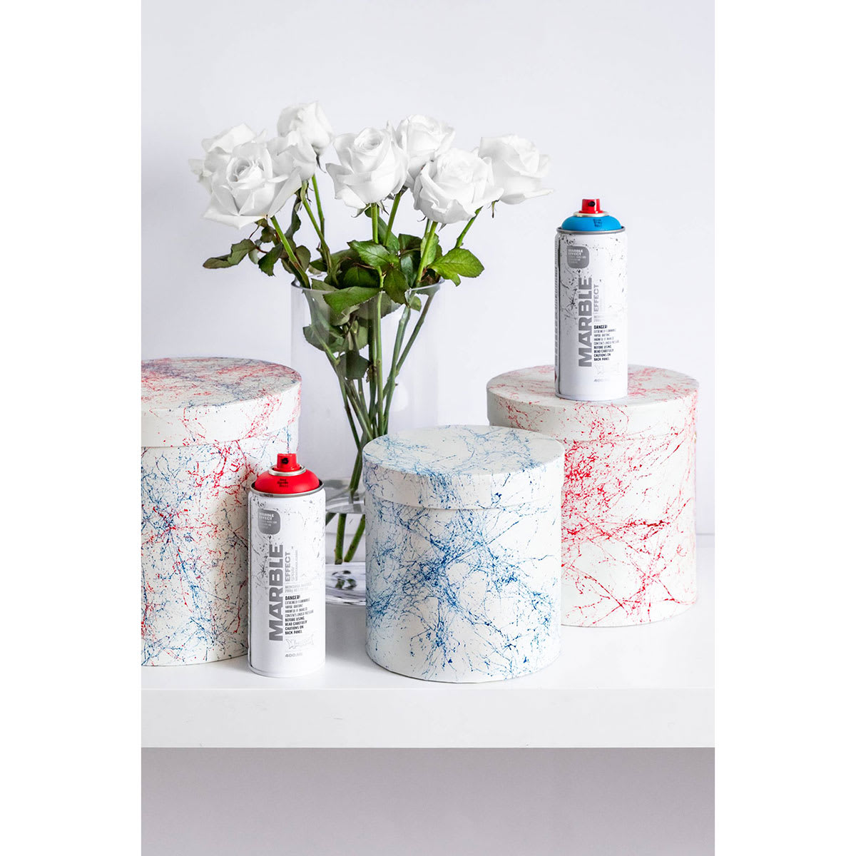 Montana Marble Effect Spray - Three Canisters shown spray painted with assorted colors Montana Marble Effect Spray - Three Canisters shown spray painted with assorted colors