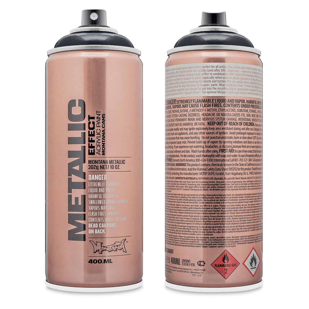 Montana Metallic Effect Spray Paint - Black (Front and back of spray can)