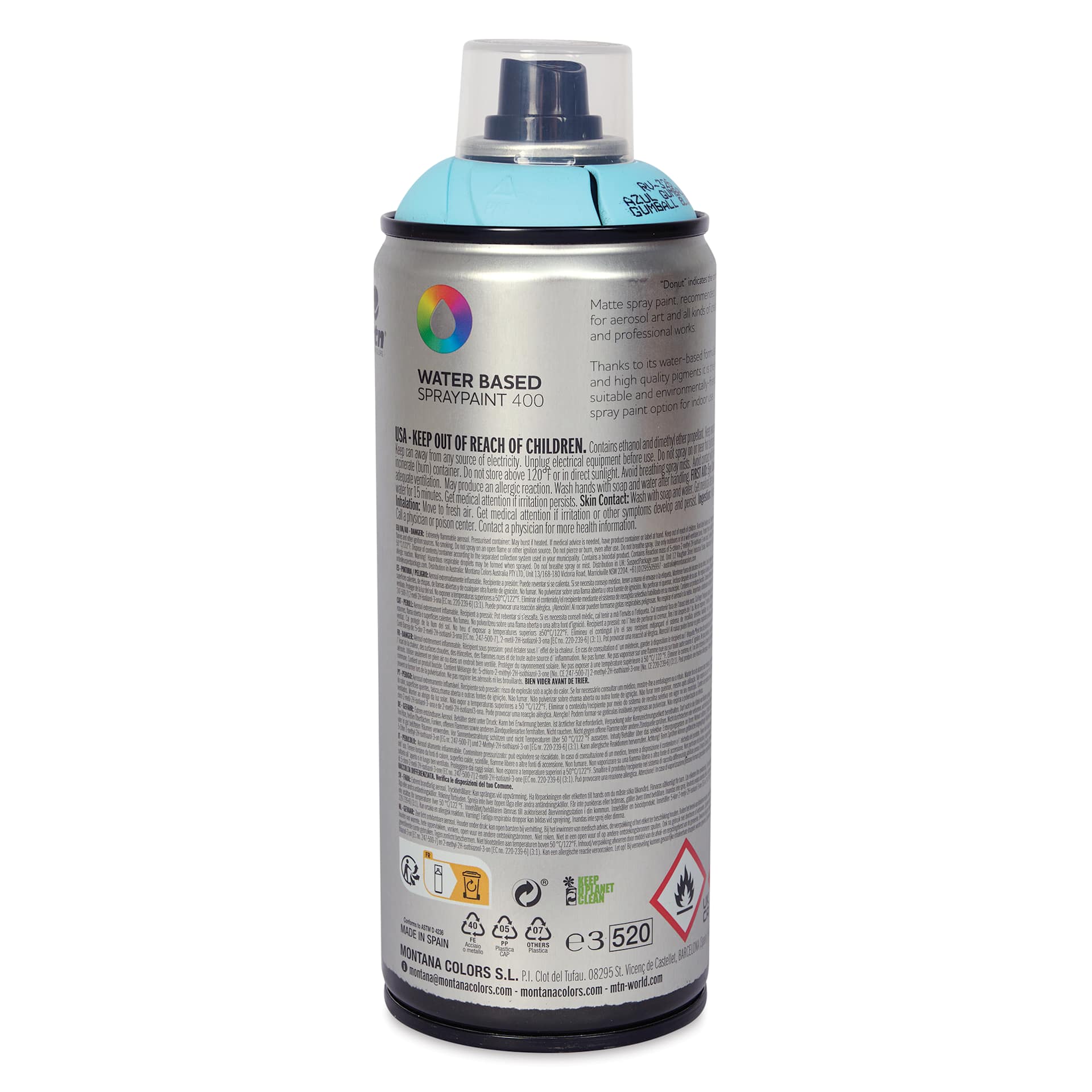MTN Water Based Spray Paint - Gumball Blue, 400 ml Can back