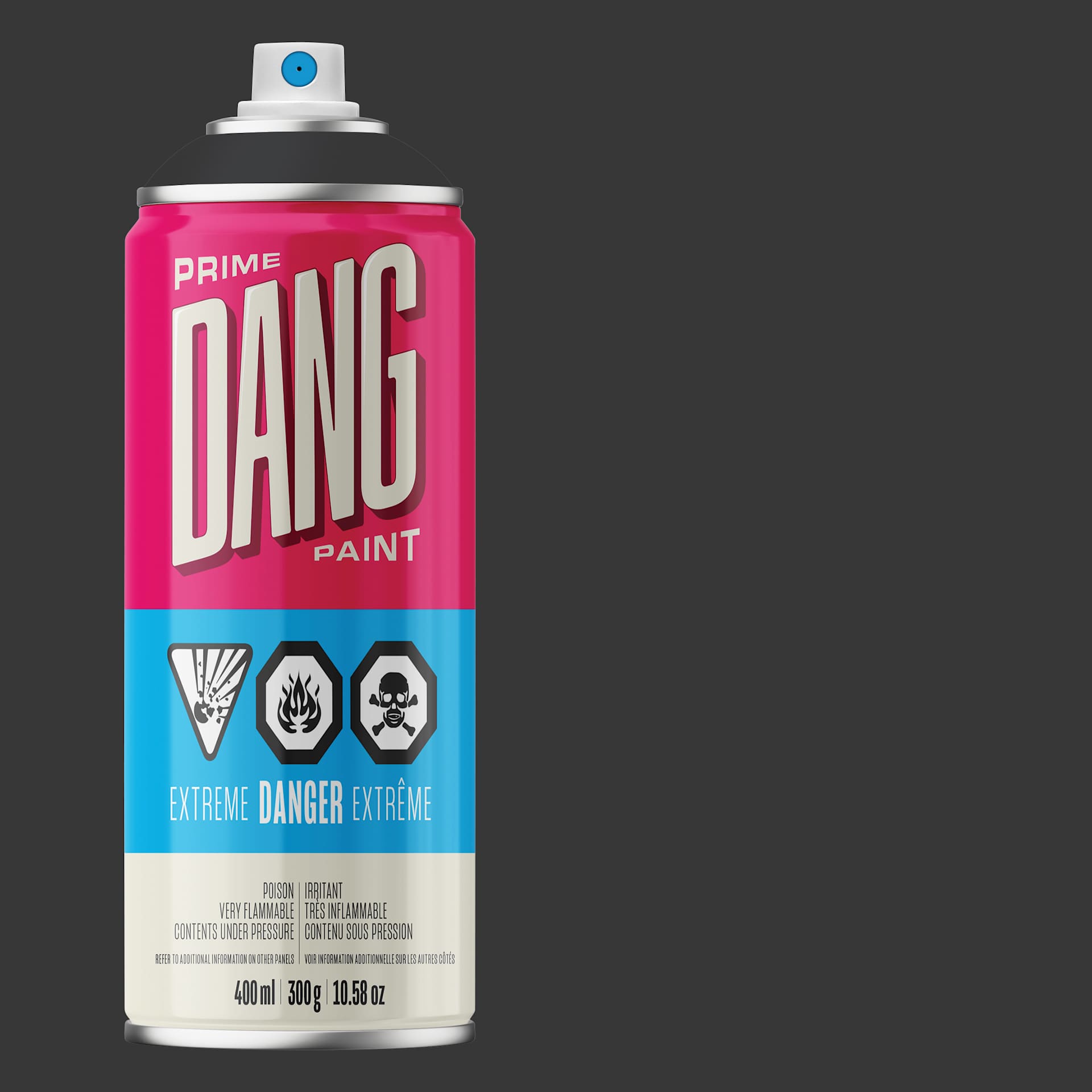 Dang Prime Spray Paint - Black, 400 ml can and swatch