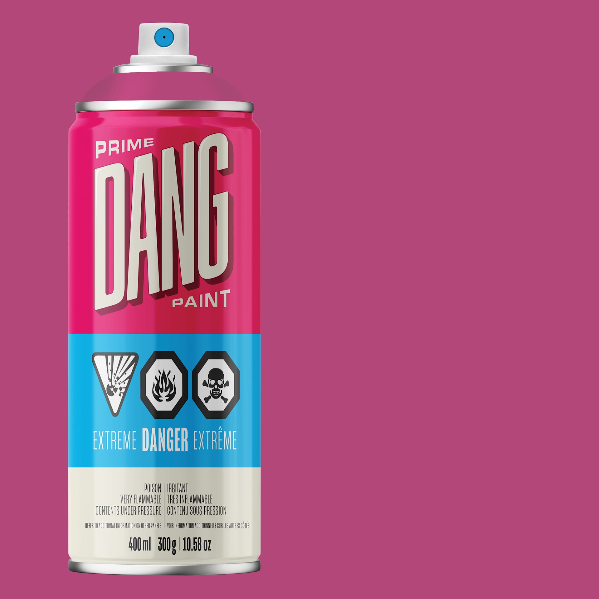 Dang Prime Spray Paint - Vicious Pink, 400 ml can and swatch