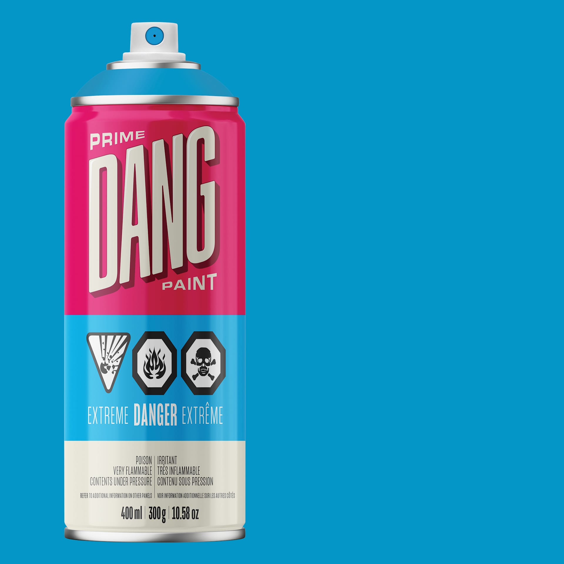 Dang Prime Spray Paint - Smurf, 400 ml can and swatch