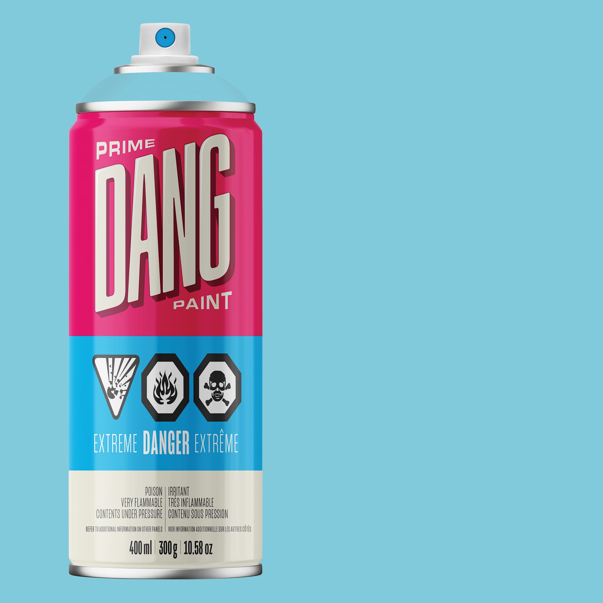 Dang Prime Spray Paint - Arctic Blue, 400 ml can and swatch