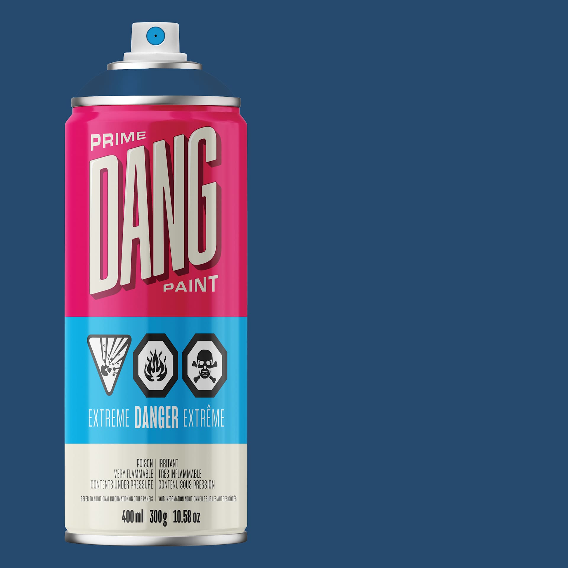 Dang Prime Spray Paint - Classic Blue, 400 ml can and swatch