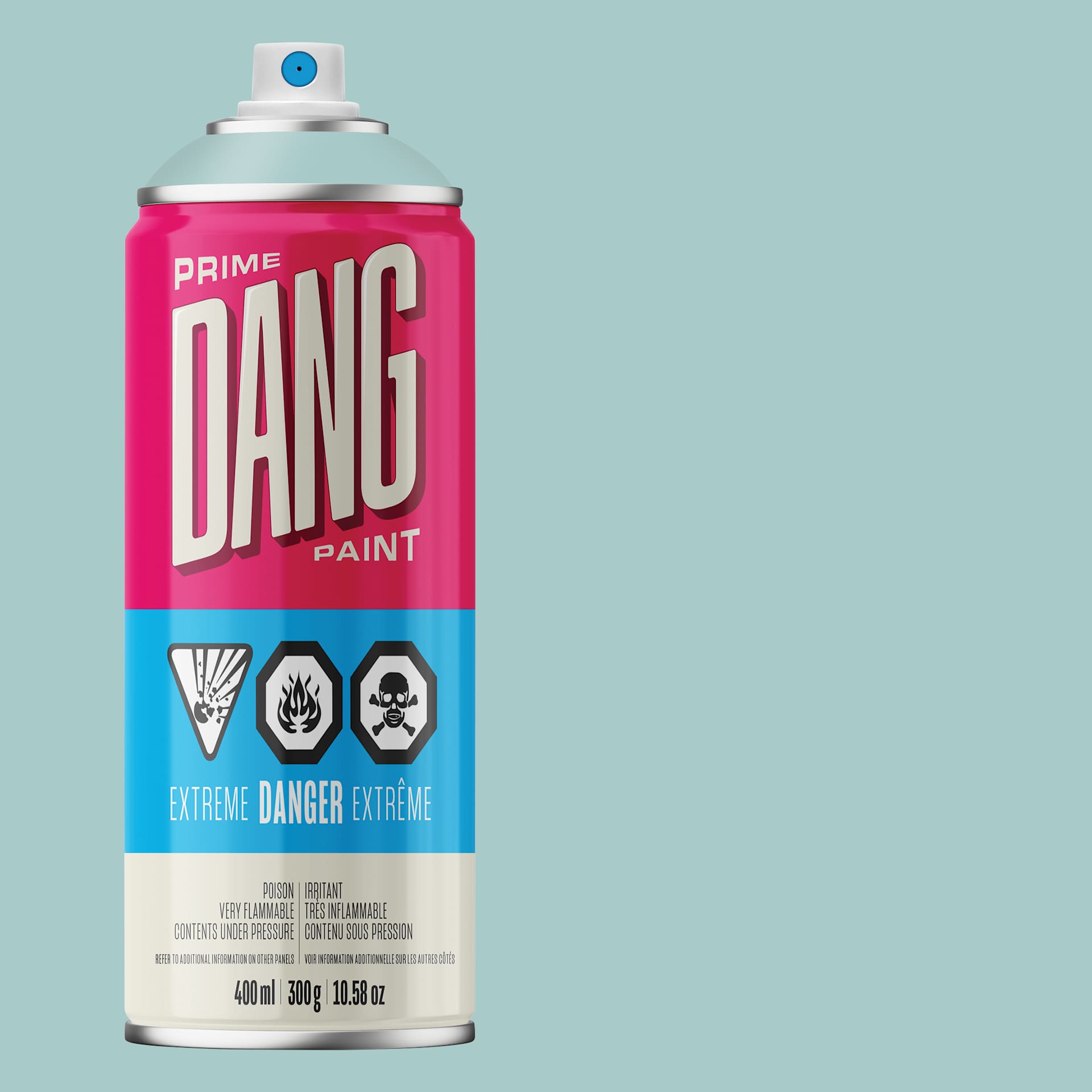 Dang Prime Spray Paint - Powder Blue, 400 ml can and swatch