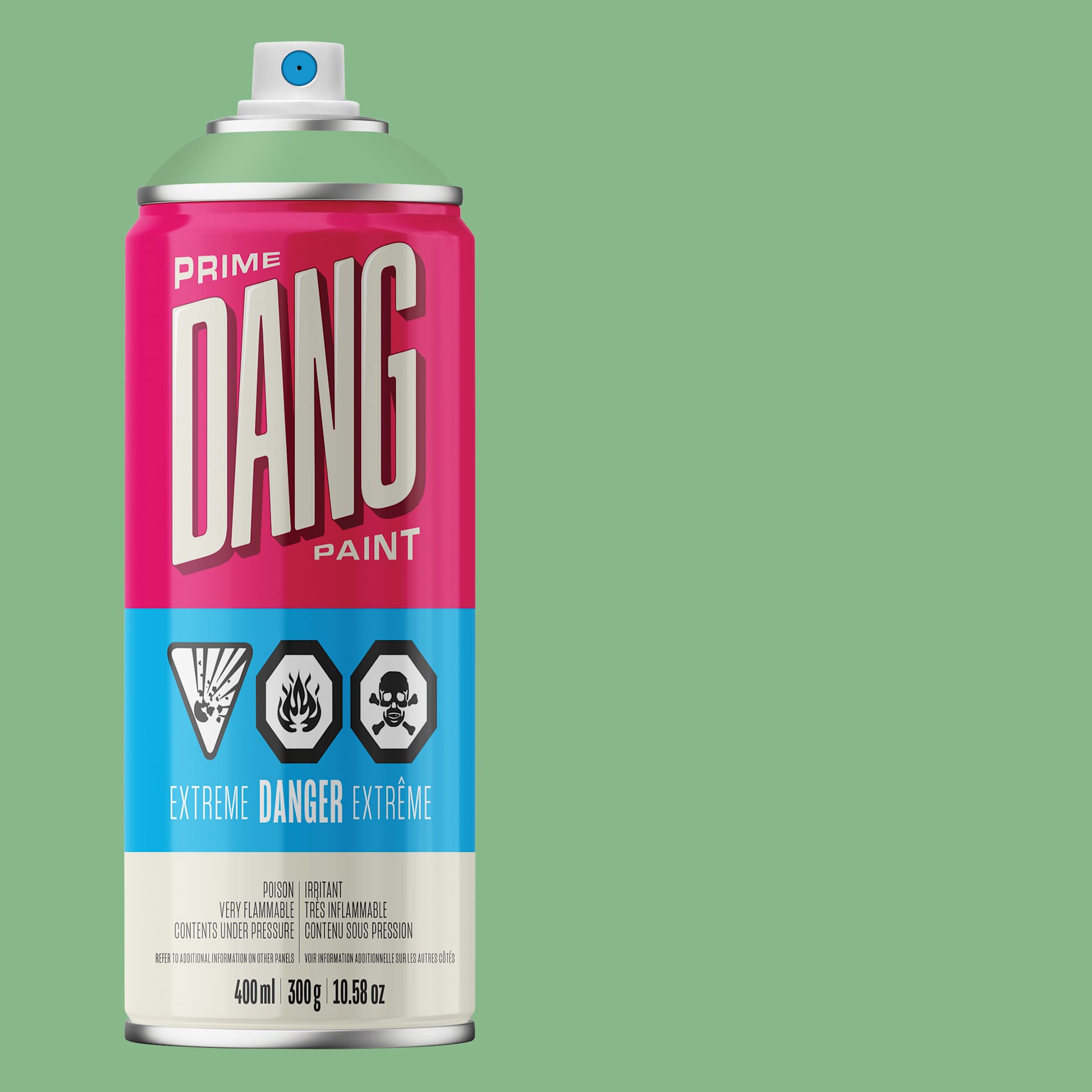 Dang Prime Spray Paint - Jade Green, 400 ml can and swatch