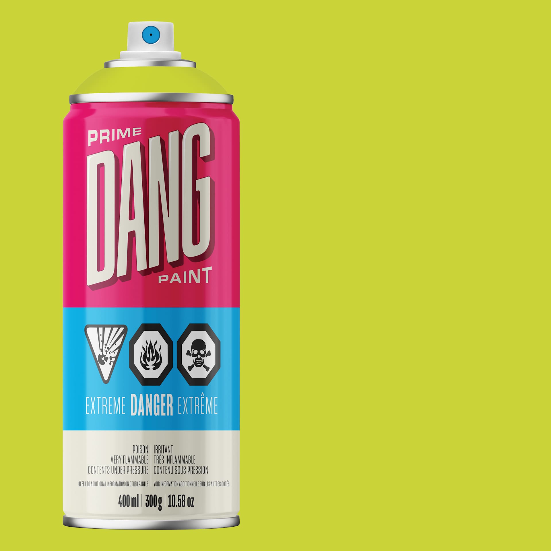 Dang Prime Spray Paint - Lime, 400 ml can and swatch