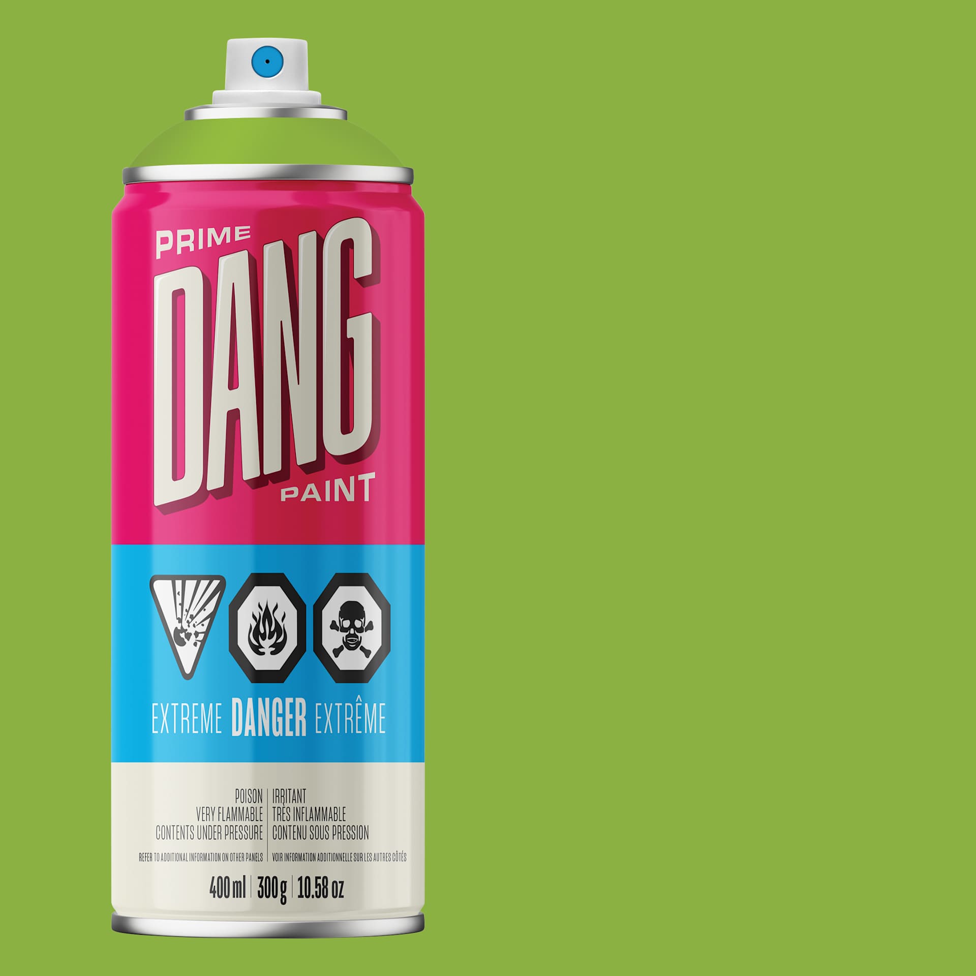 Dang Prime Spray Paint - Spring Green, 400 ml can and swatch