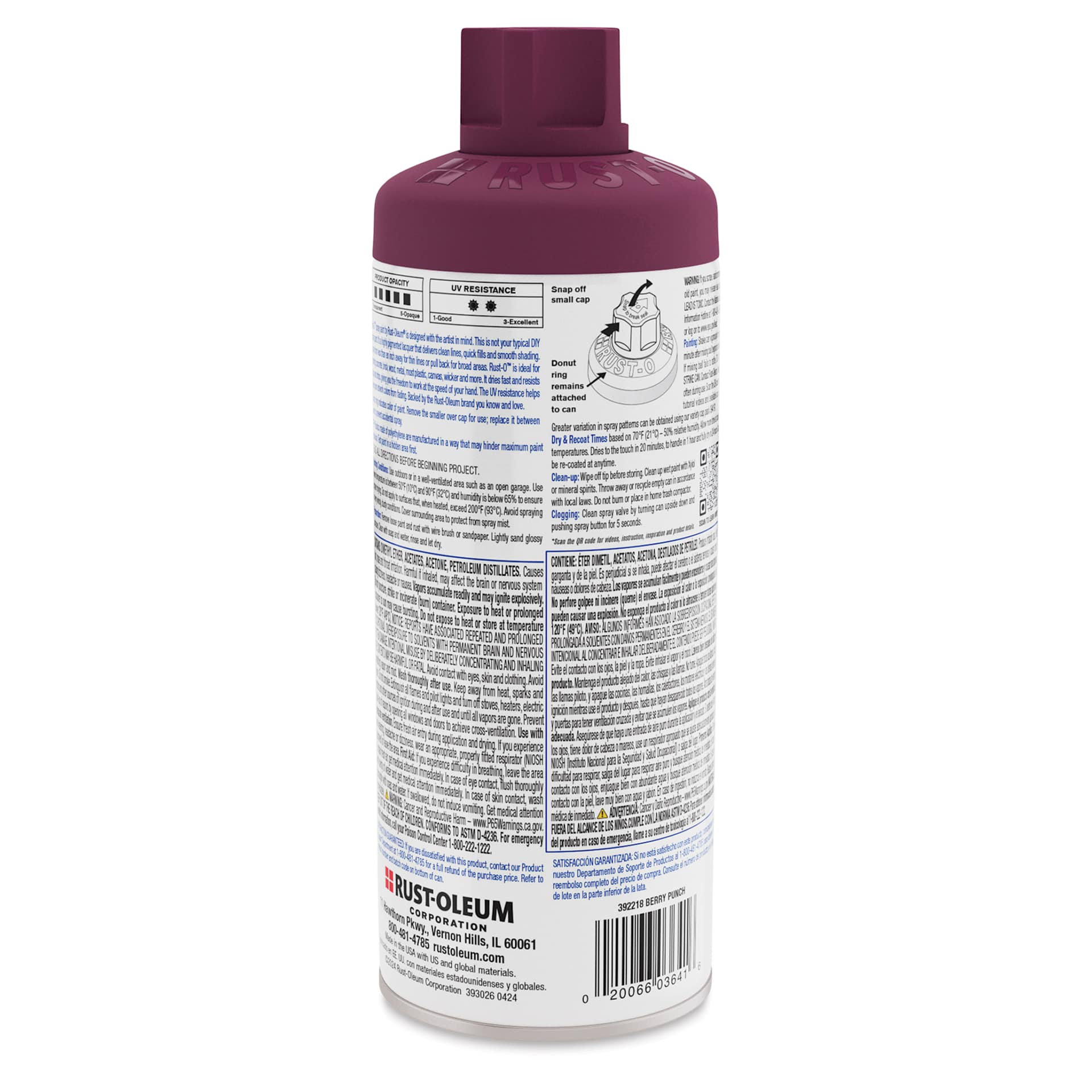 Rust-Oleum Rust-O Artist Acrylic Spray Paint - Berry Punch, 11 oz, back of can