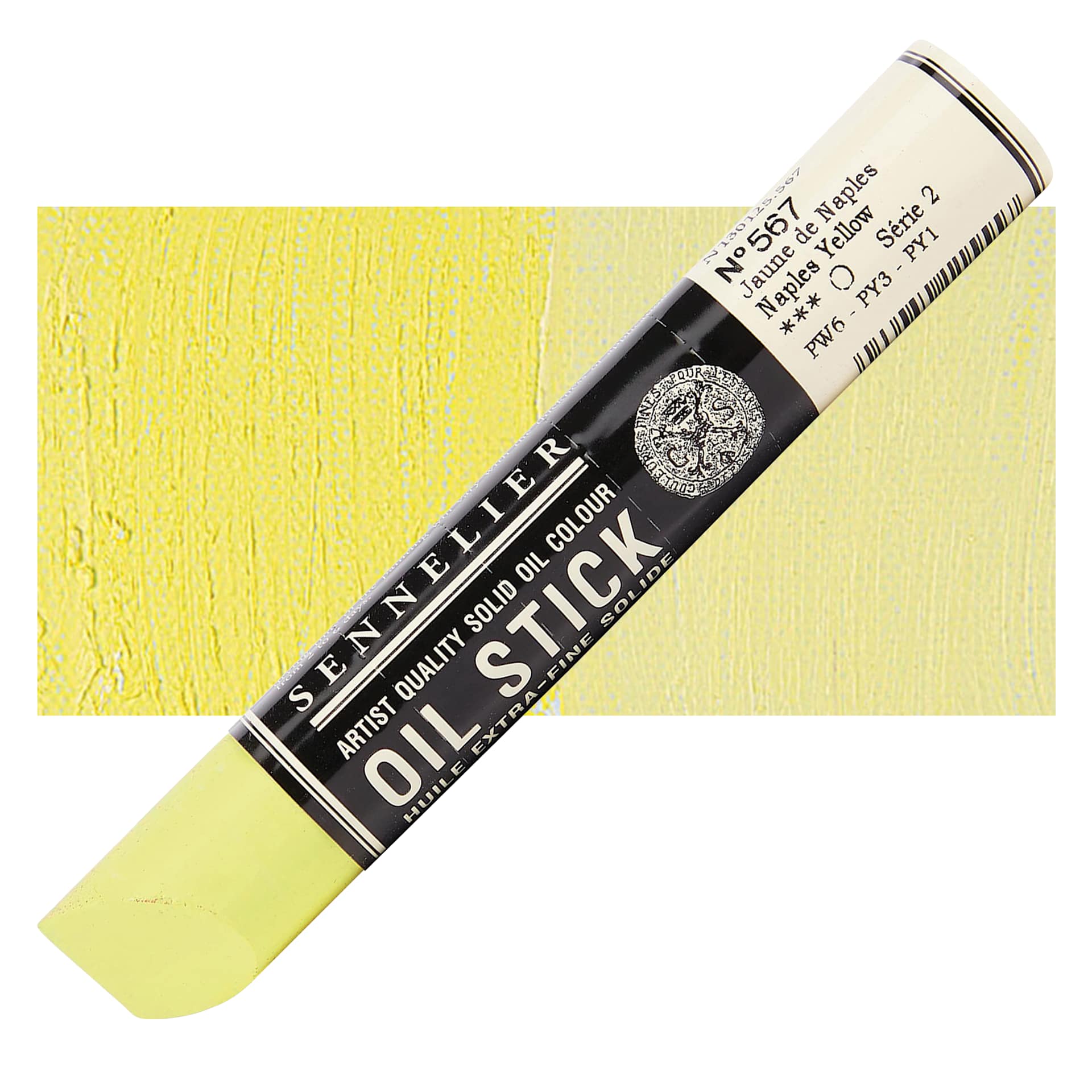 Sennelier Artists' Oil Stick - Naples Yellow 38 ml stick and swatch