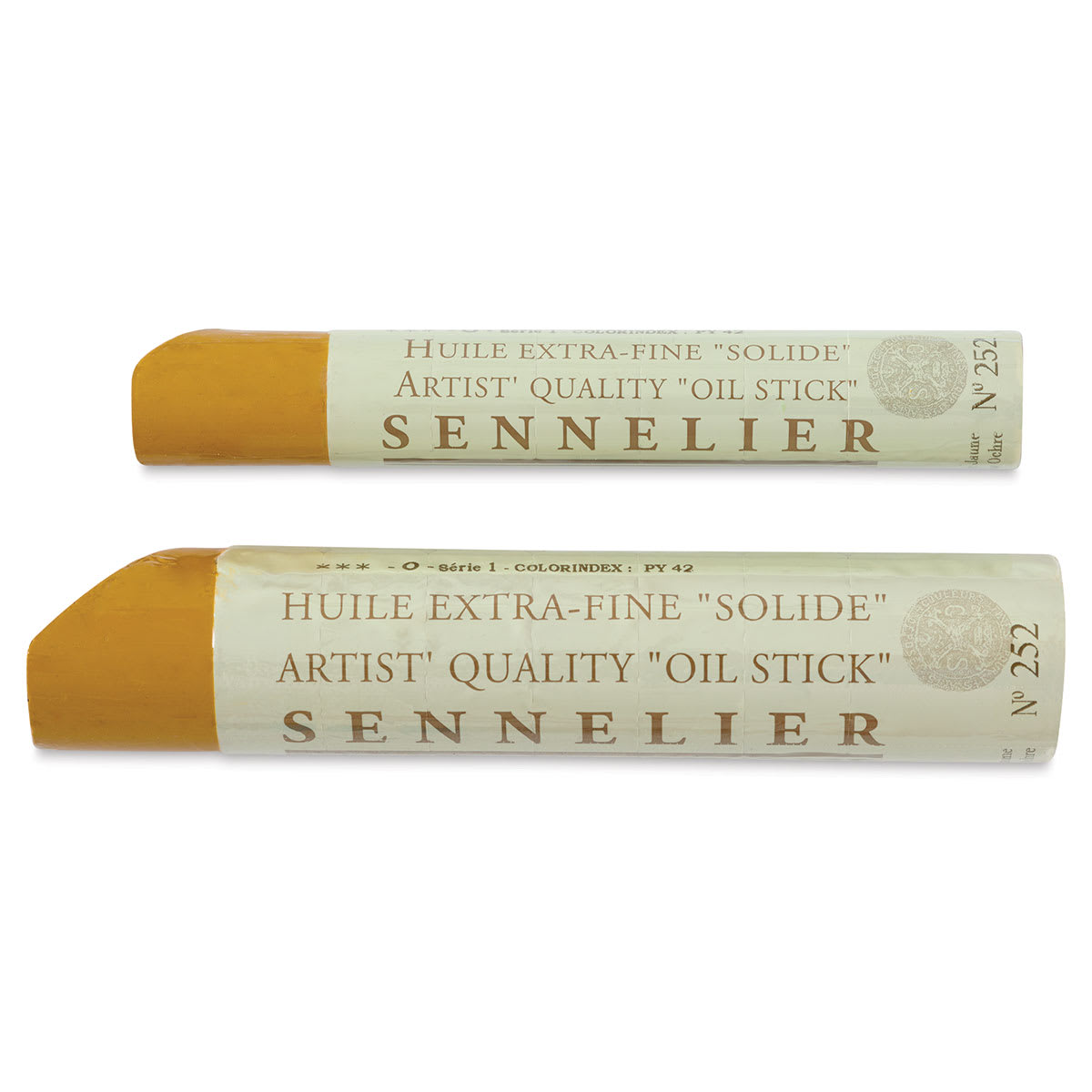 Sennelier Artists' Oil Sticks - 38ml and 96ml Yellow Ochre Sticks shown horizontally for comparison Sennelier Artists' Oil Sticks - 38ml and 96ml Yellow Ochre Sticks shown horizontally for comparison