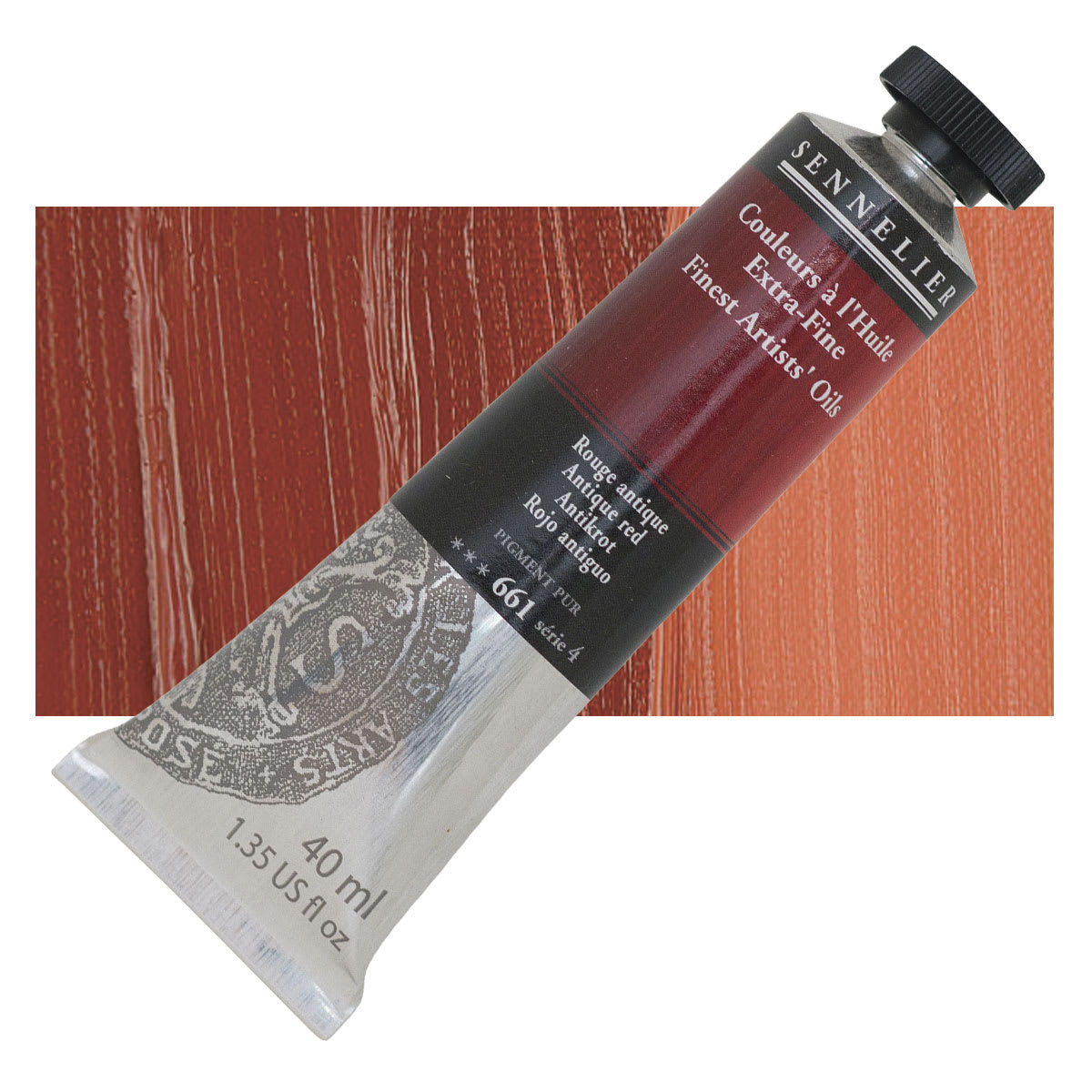 Sennelier Artists' Extra Fine Oil Paint - Antique Red, 40 ml tube and swatch