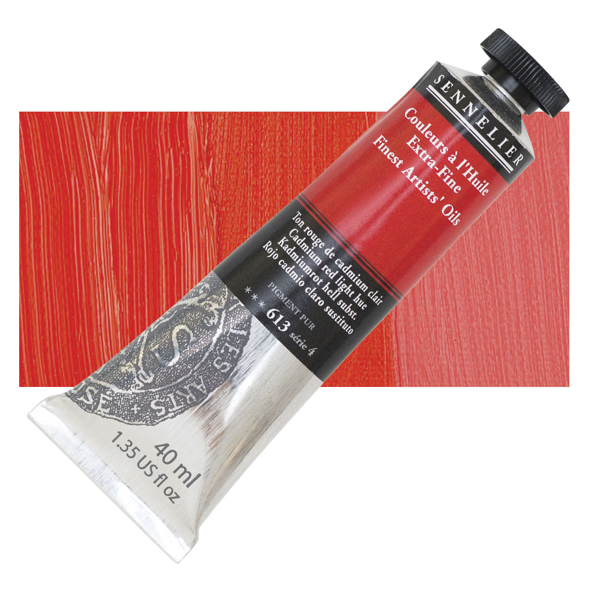 Sennelier Artists' Extra Fine Oil Paint - Cadmium Red Light Hue, 40 ml tube and swatch