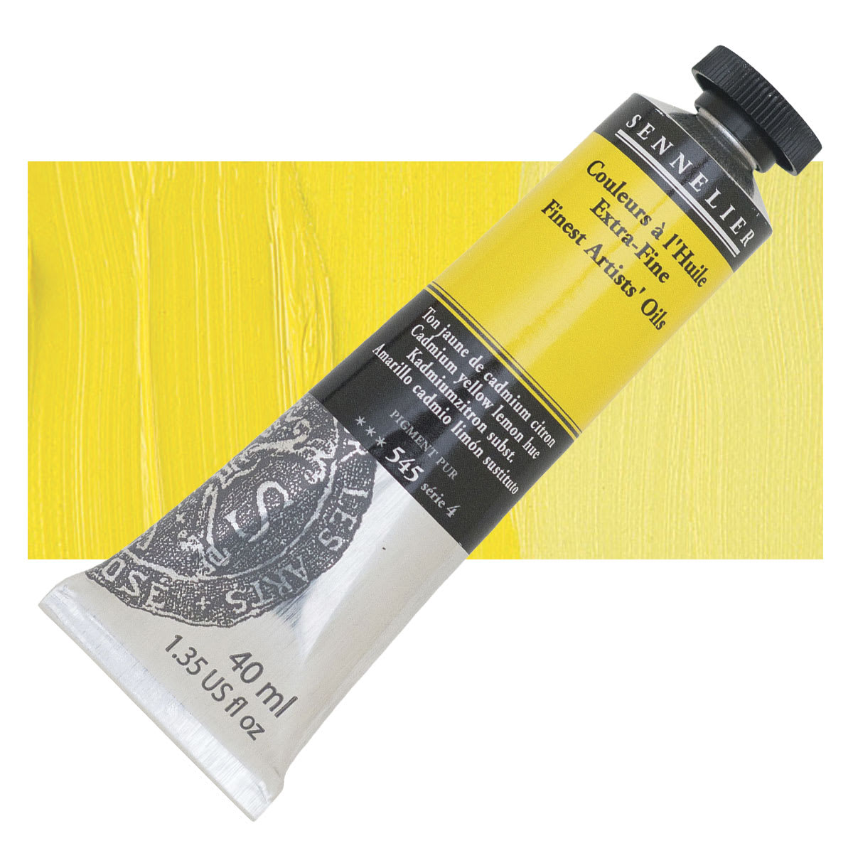 Sennelier Artists' Extra Fine Oil Paint - Cadmium Yellow Light Hue, 40 ml tube and swatch