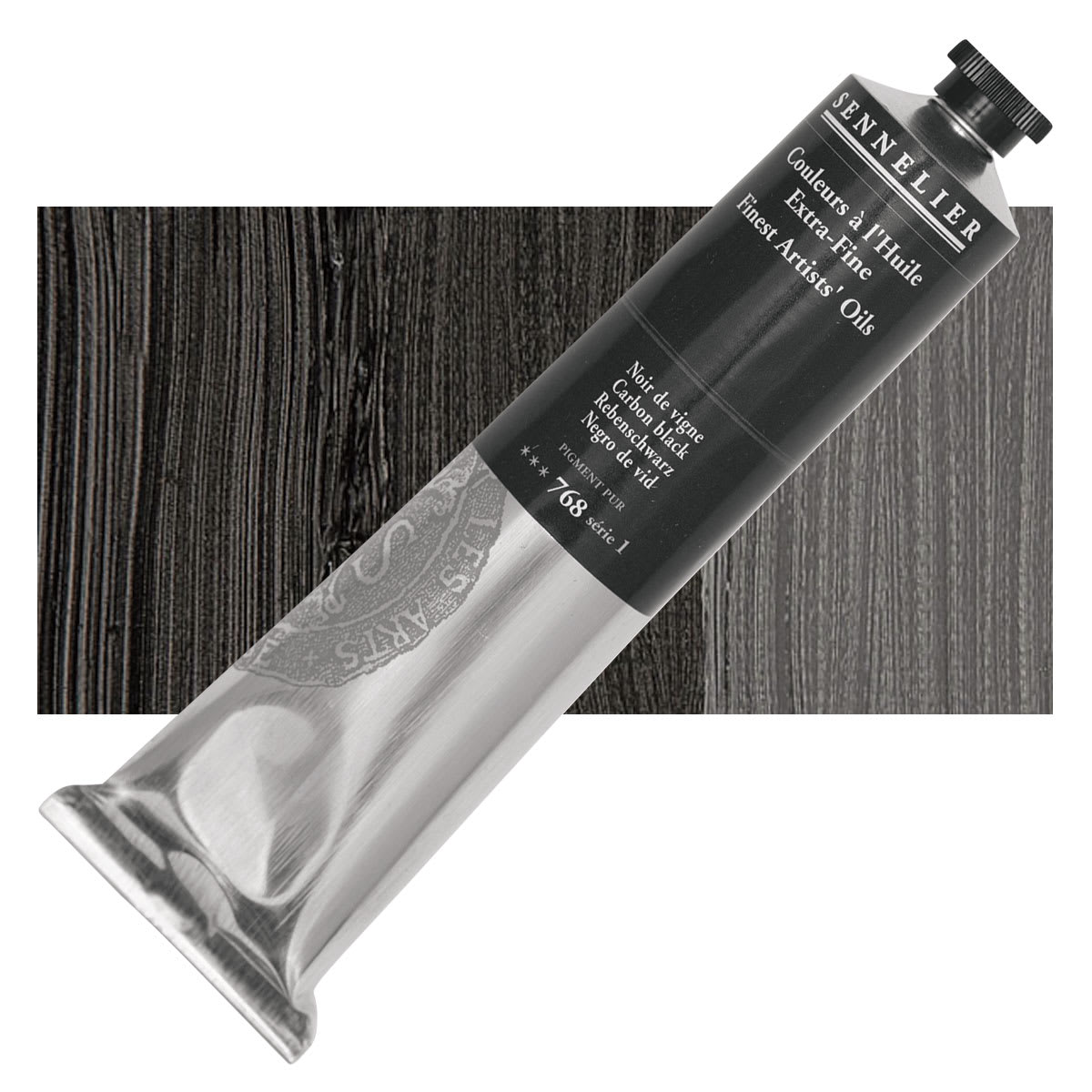 Sennelier Artists' Extra Fine Oil Paint - Carbon Black, 200 ml tube and swatch