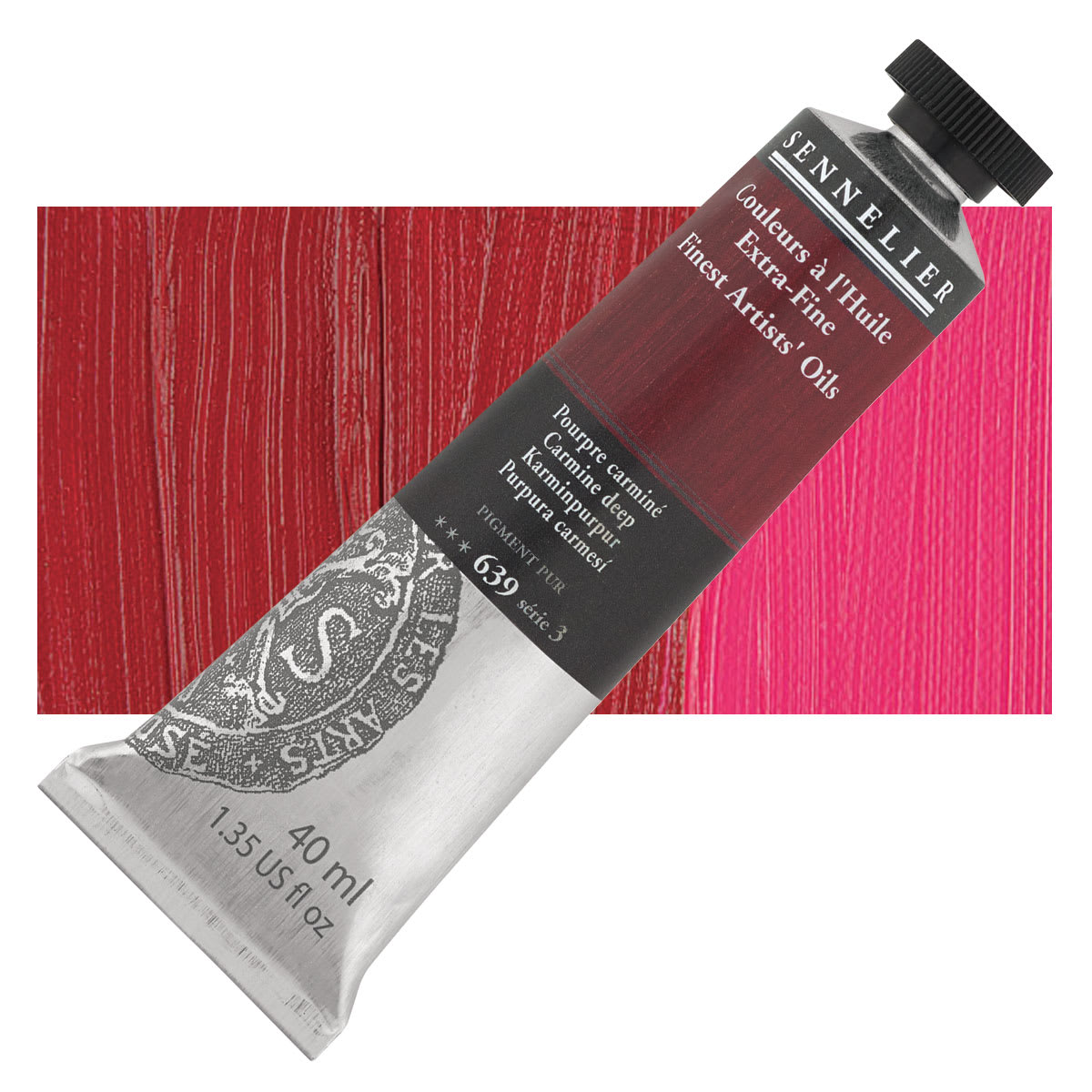 Sennelier Artists' Extra Fine Oil Paint - Carmine Deep, 40 ml tube and swatch