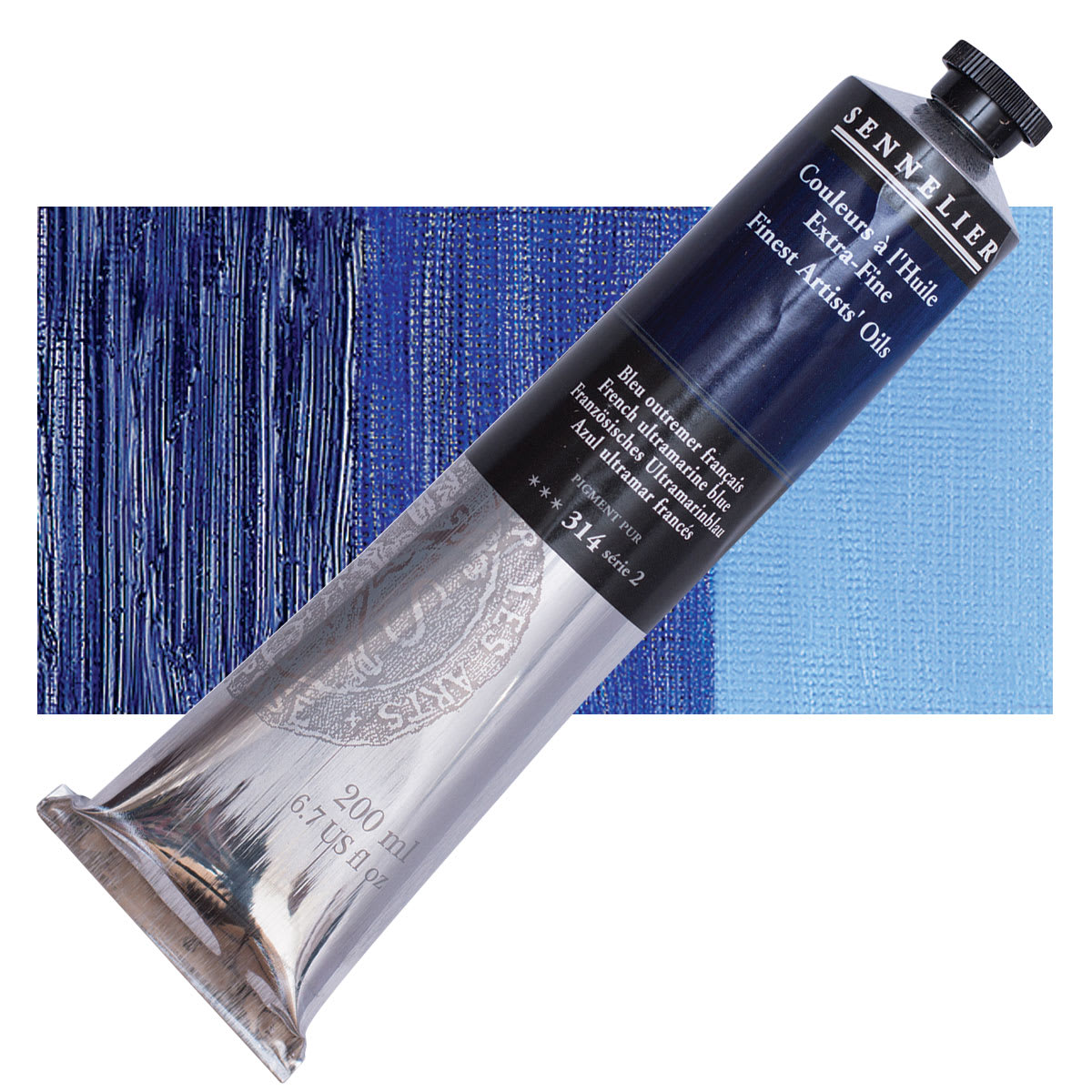 Sennelier Artists' Extra Fine Oil Paint - French Ultramarine, 200 ml tube and swatch