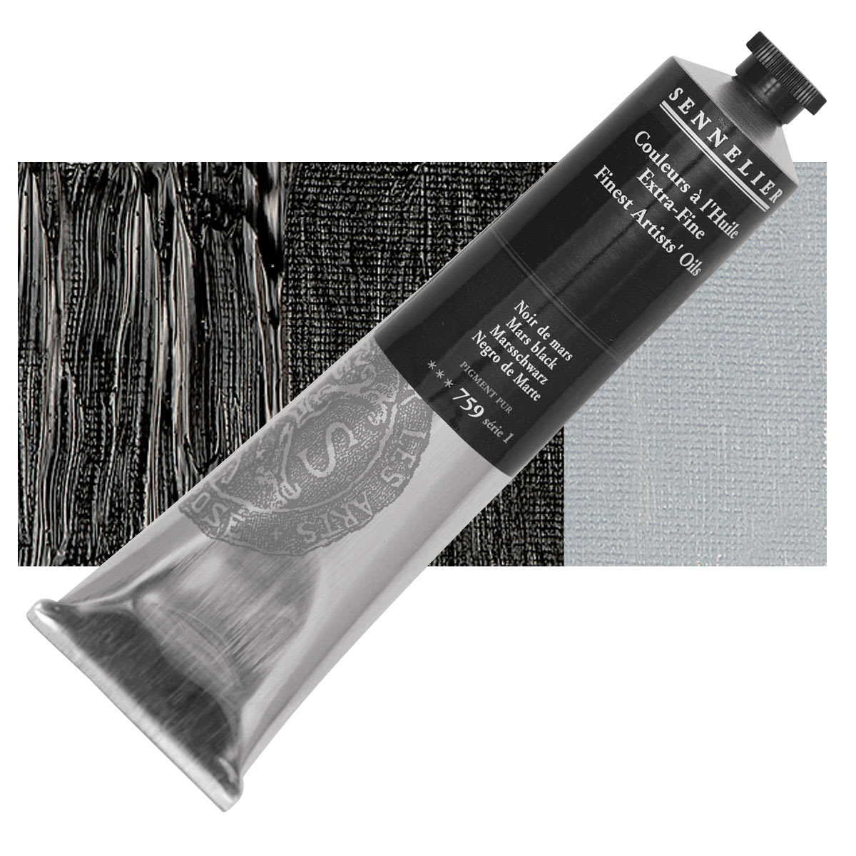 Sennelier Artists' Extra Fine Oil Paint - Mars Black, 200 ml tube and swatch