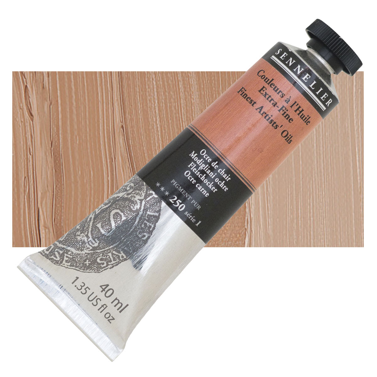 Sennelier Artists' Extra Fine Oil Paint - Modigliani Ochre, 40 ml tube and swatch