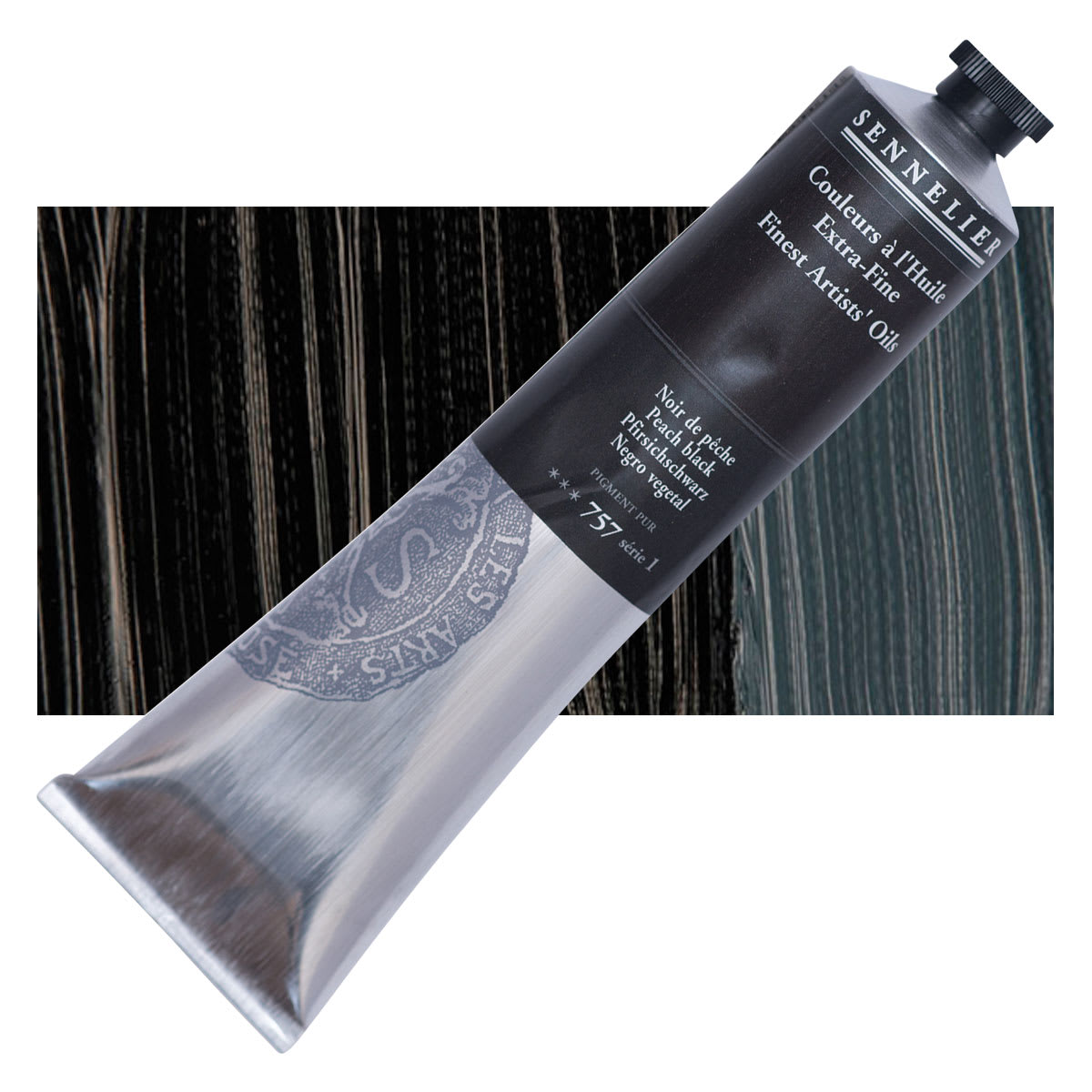 Sennelier Artists' Extra Fine Oil Paint - Peach Black, 200 ml tube and swatch