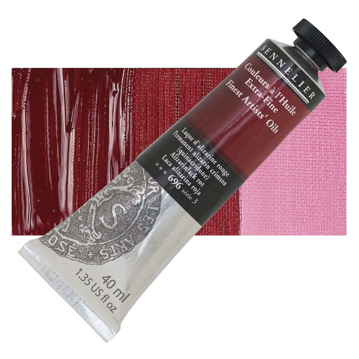 Sennelier Artists' Extra Fine Oil Paint - Permanent Alizarin Crimson, 40 ml tube and swatch