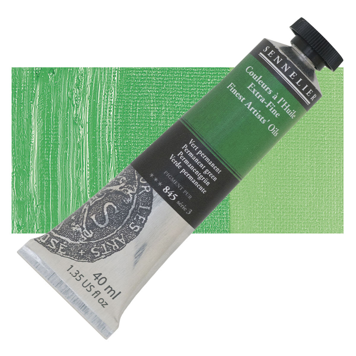 Sennelier Artists' Extra Fine Oil Paint - Permanent Green, 40 ml tube and swatch
