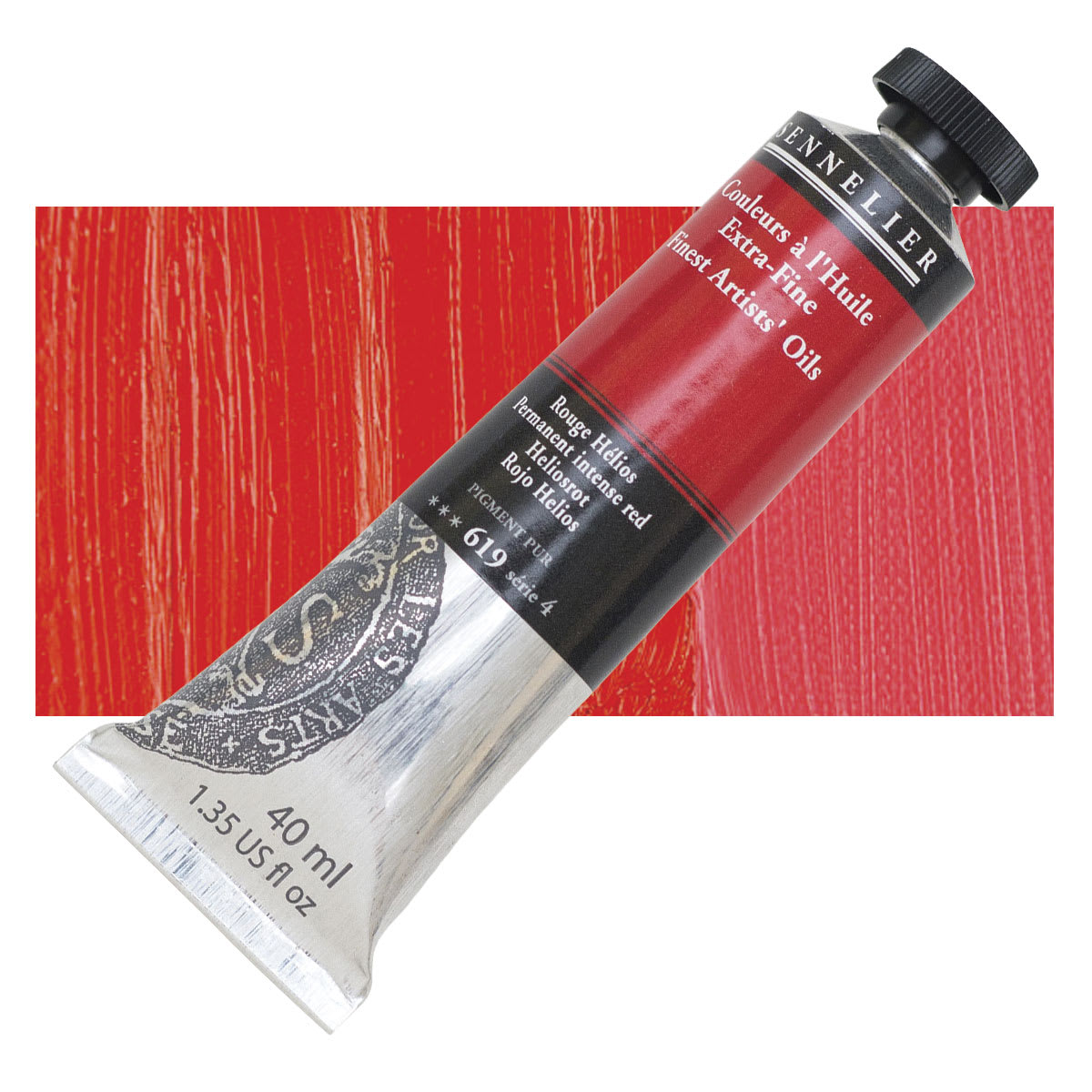 Sennelier Artists' Extra Fine Oil Paint - Permanent Intense Red, 40 ml tube and swatch