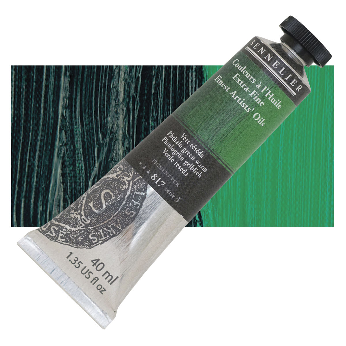 Sennelier Artists' Extra Fine Oil Paint - Phthalo Green Warm, 40 ml tube and swatch