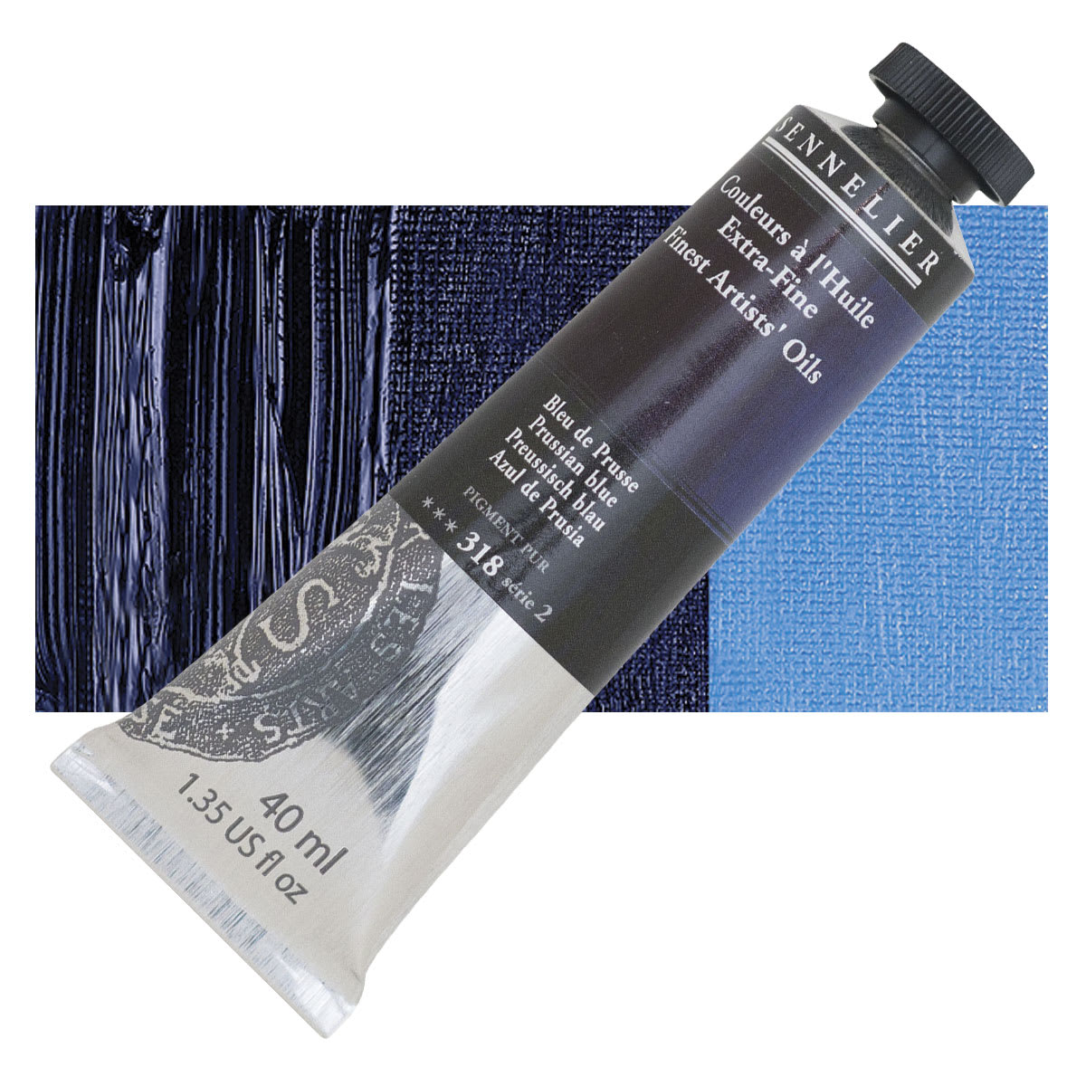 Sennelier Artists' Extra Fine Oil Paint - Prussian Blue, 40 ml tube and swatch