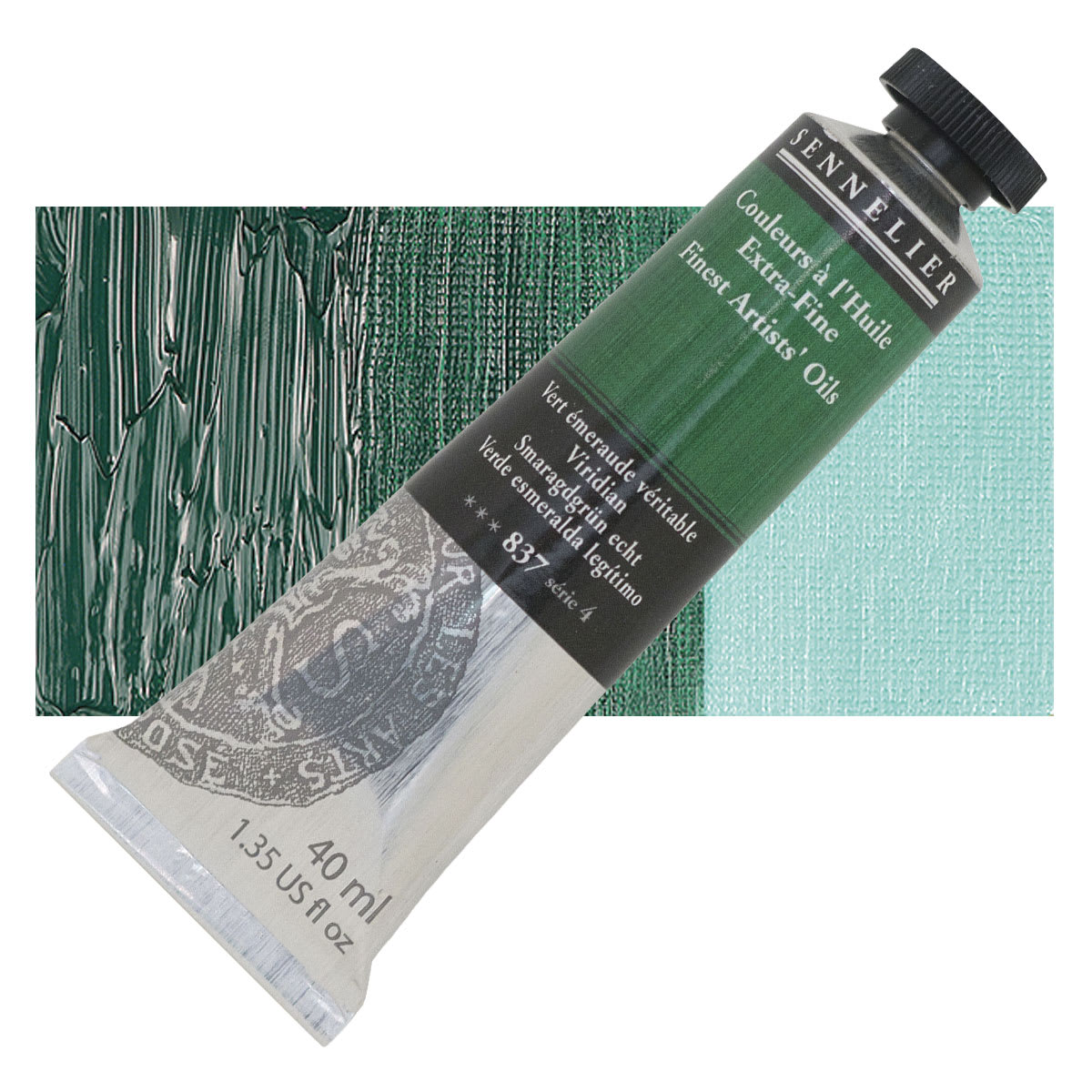 Sennelier Artists' Extra Fine Oil Paint - Viridian, 40 ml tube and swatch
