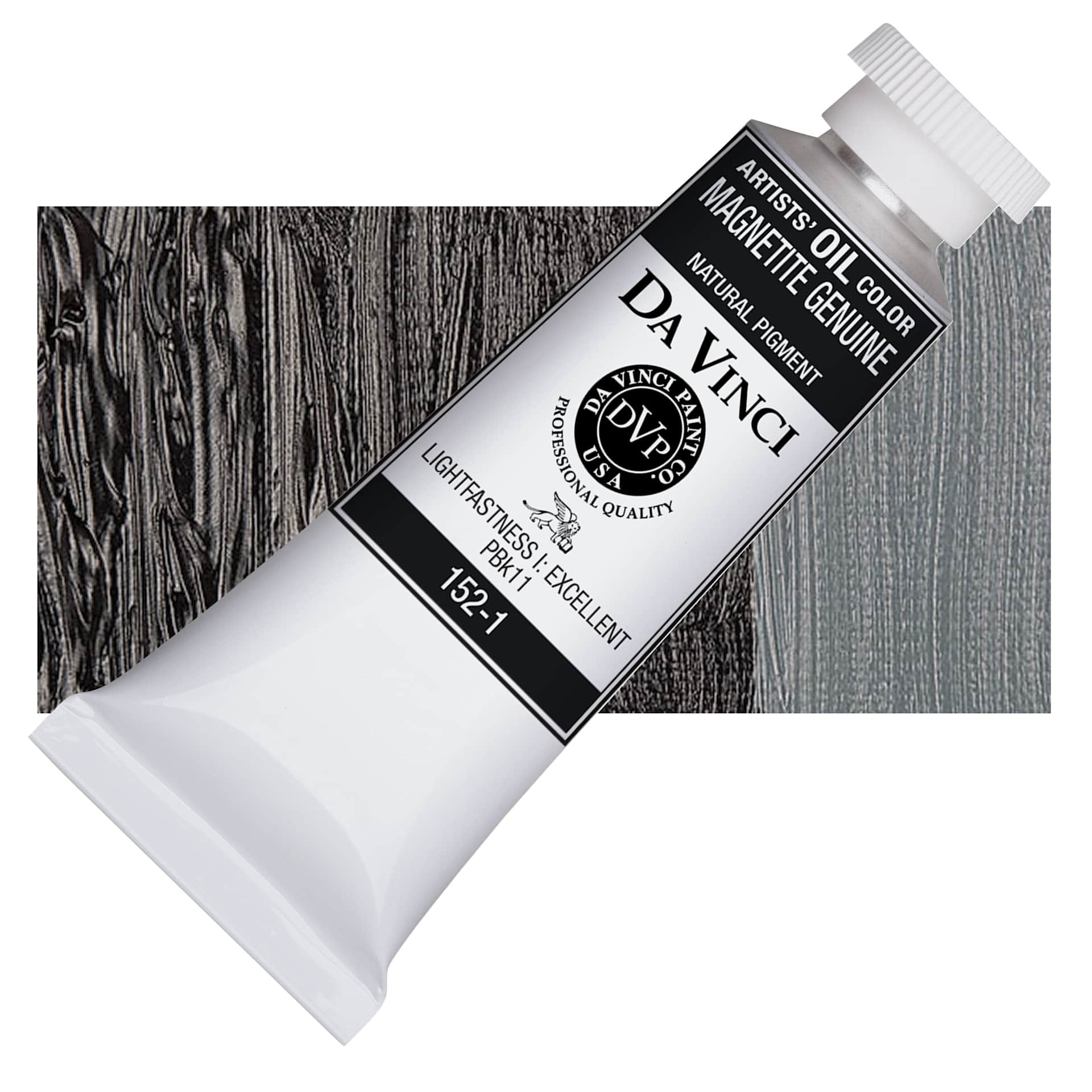 Da Vinci Artists' Oil Color - Magnetite Genuine, 37 ml Tube and swatch