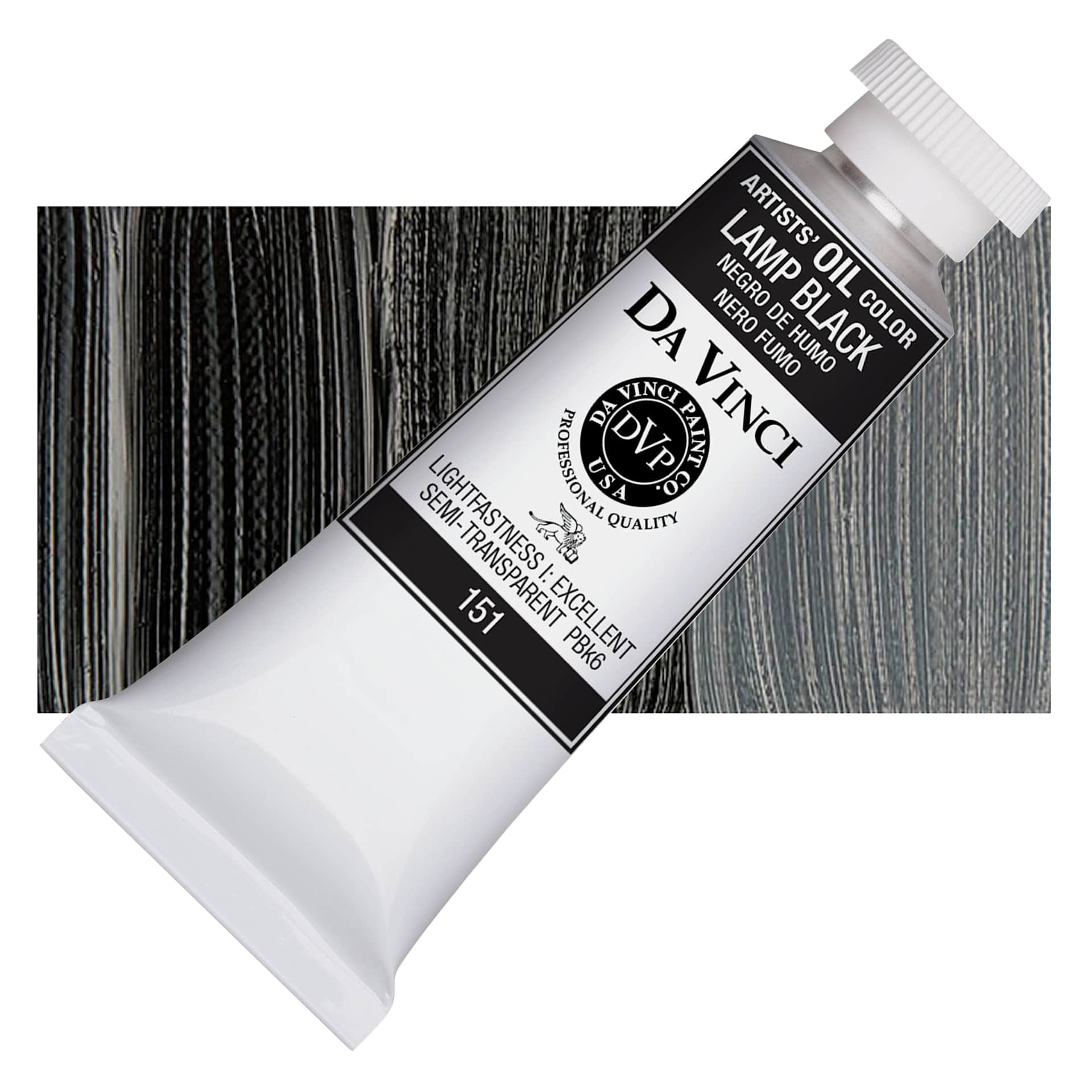 Da Vinci Artists' Oil Color - Lamp Black, 37 ml Tube and swatch