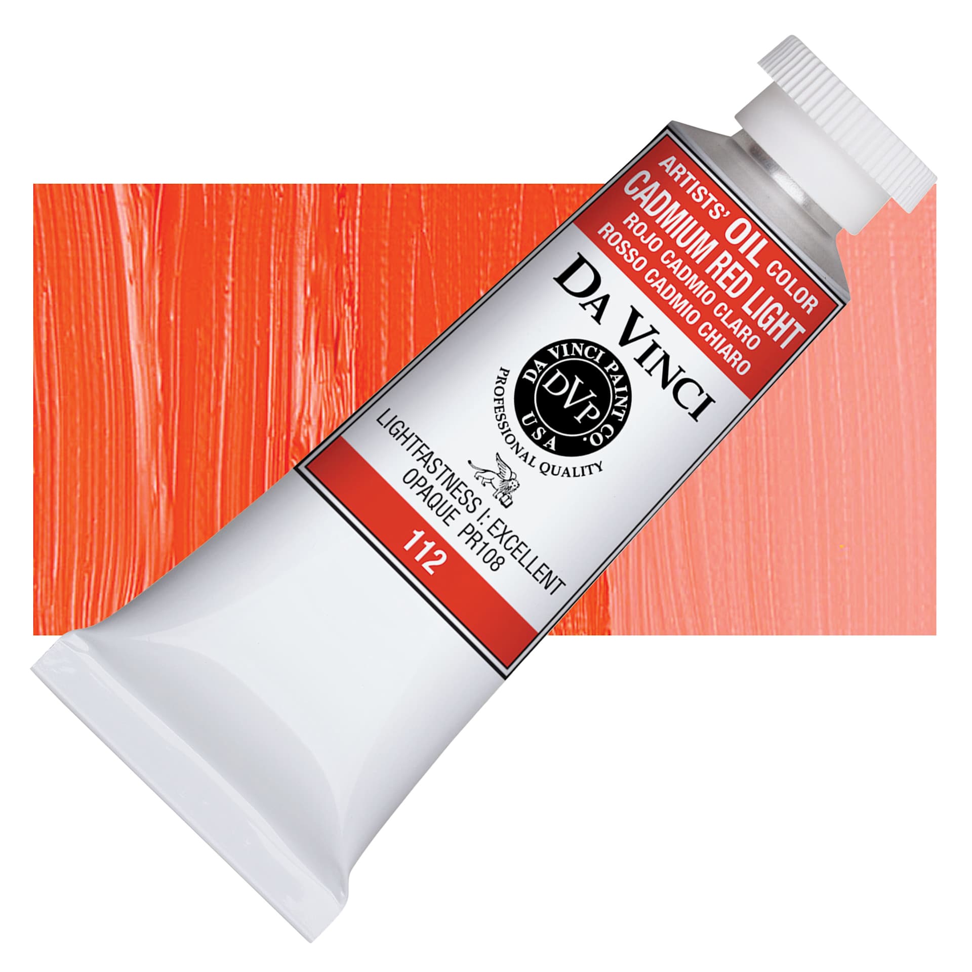 Da Vinci Artists' Oil Color - Cadmium Red Light, 37 ml Tube and swatch
