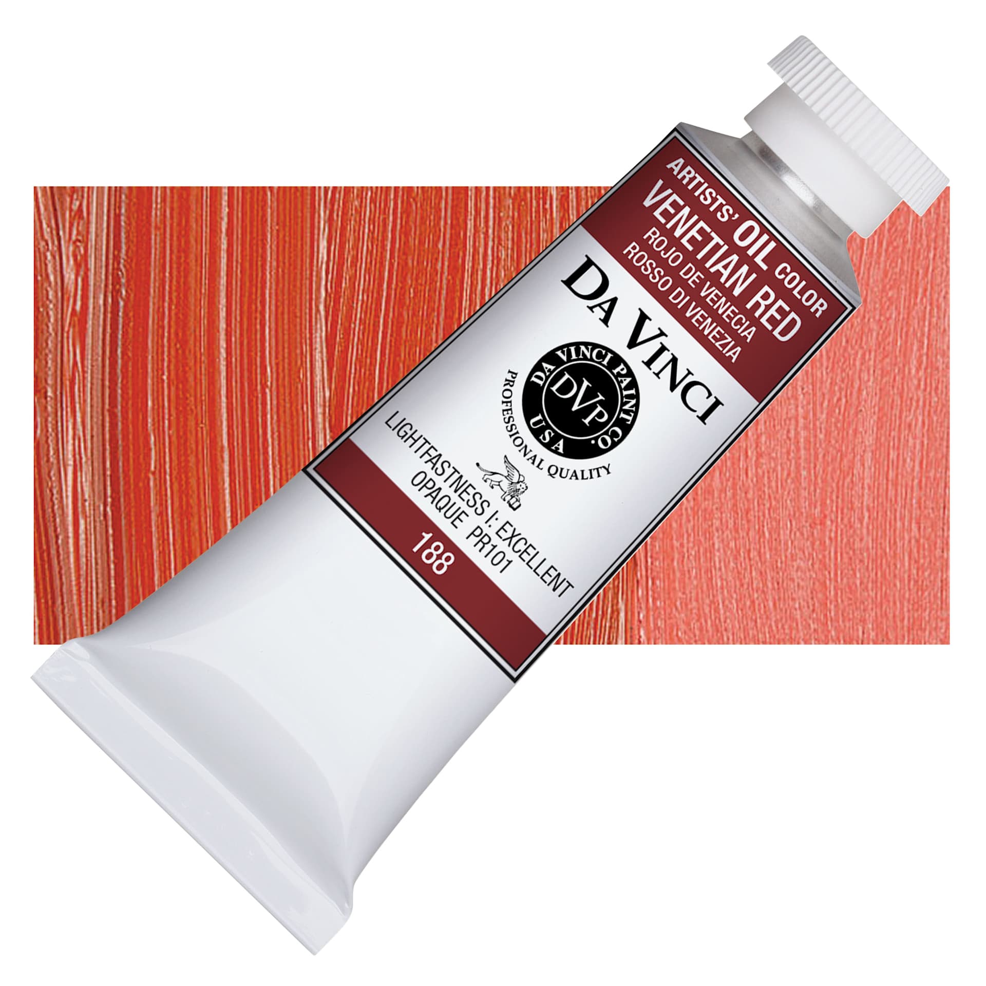 Da Vinci Artists' Oil Color - Venetian Red, 37 ml Tube and swatch
