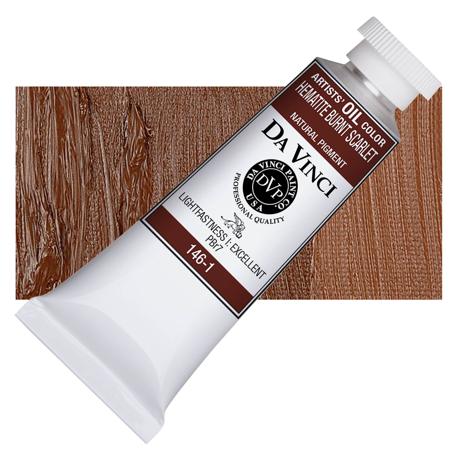 Da Vinci Artists' Oil Color - Hematite Burnt Scarlet, 37 ml Tube and swatch