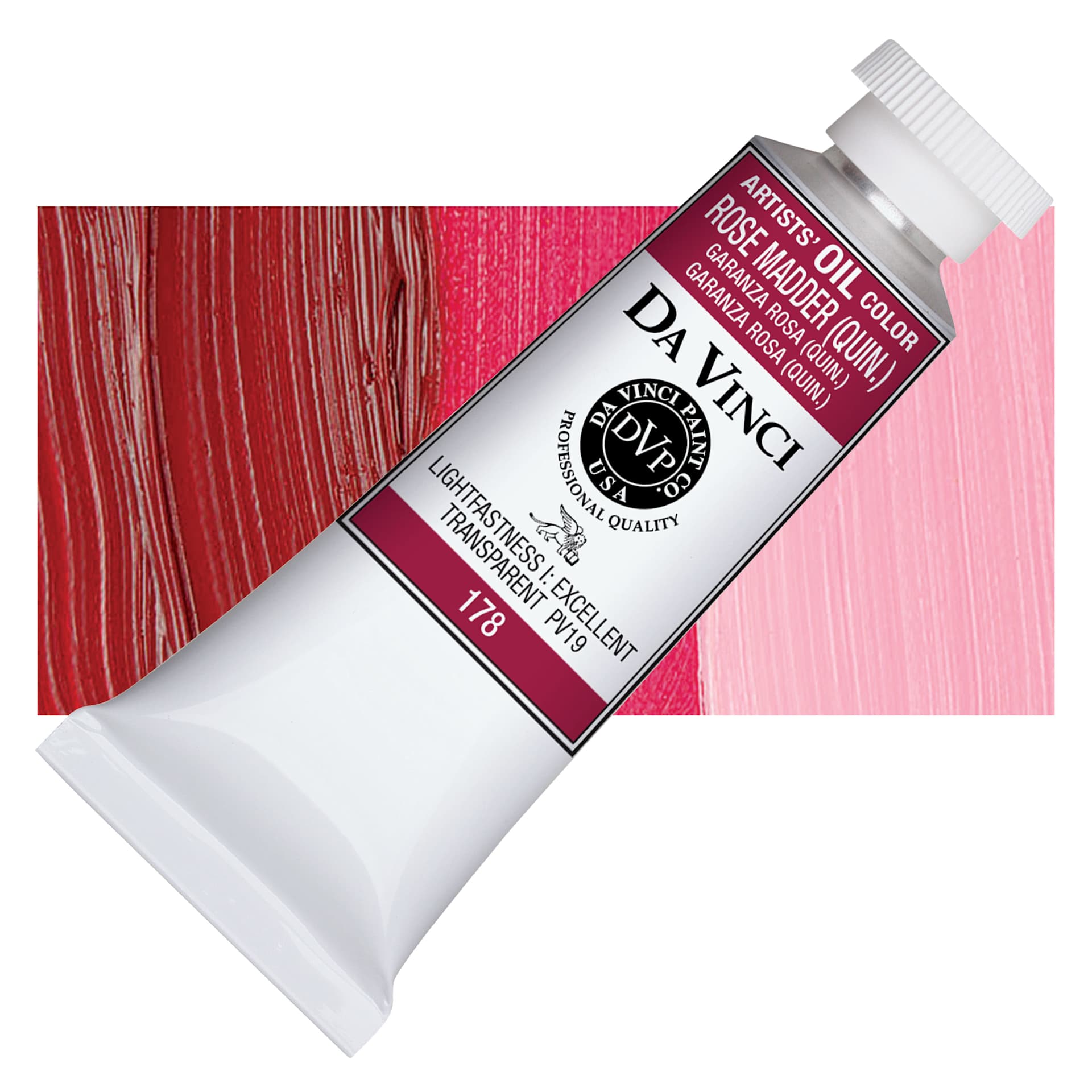 Da Vinci Artists' Oil Color - Rose Madder, 37 ml Tube and swatch