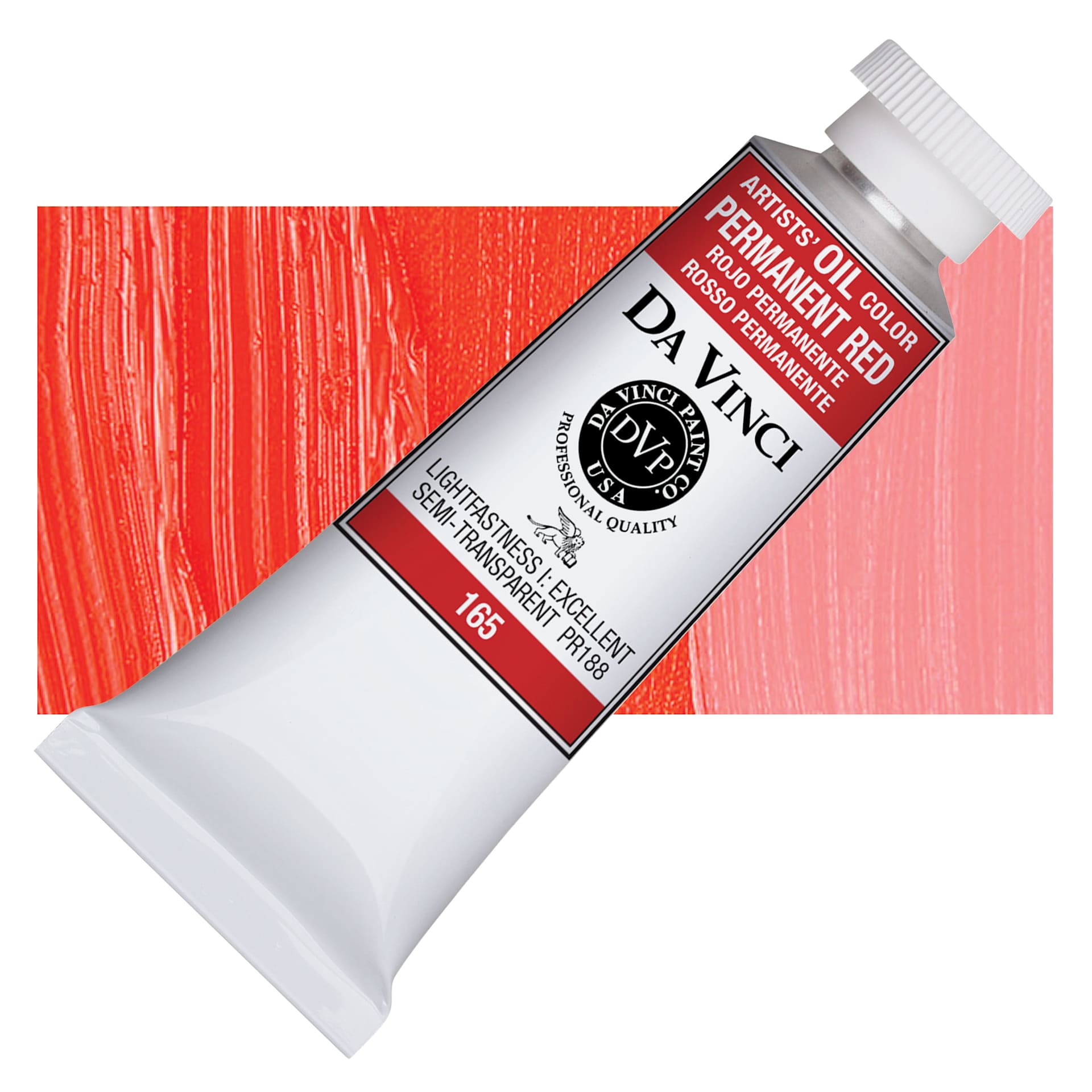 Da Vinci Artists' Oil Color - Permanent Red, 37 ml Tube and swatch