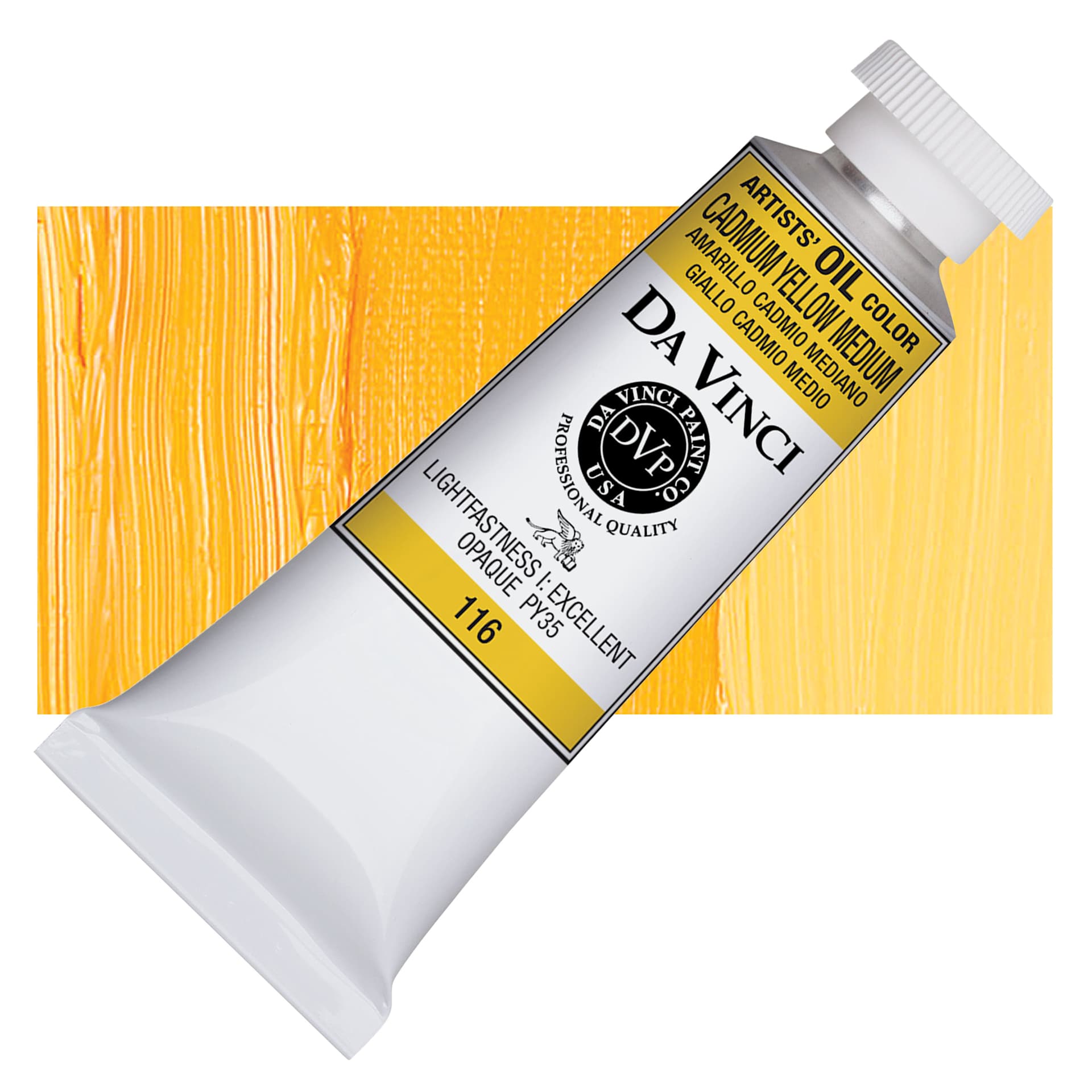 Da Vinci Artists' Oil Color - Cadmium Yellow Medium, 37 ml Tube and swatch