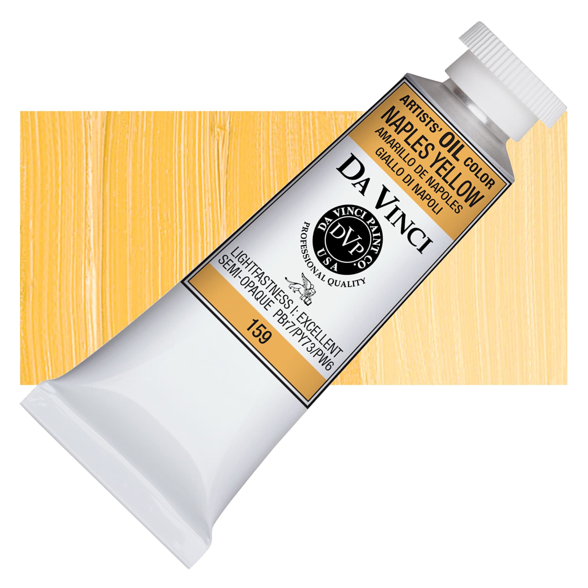 Da Vinci Artists' Oil Color - Naples Yellow, 37 ml Tube and swatch