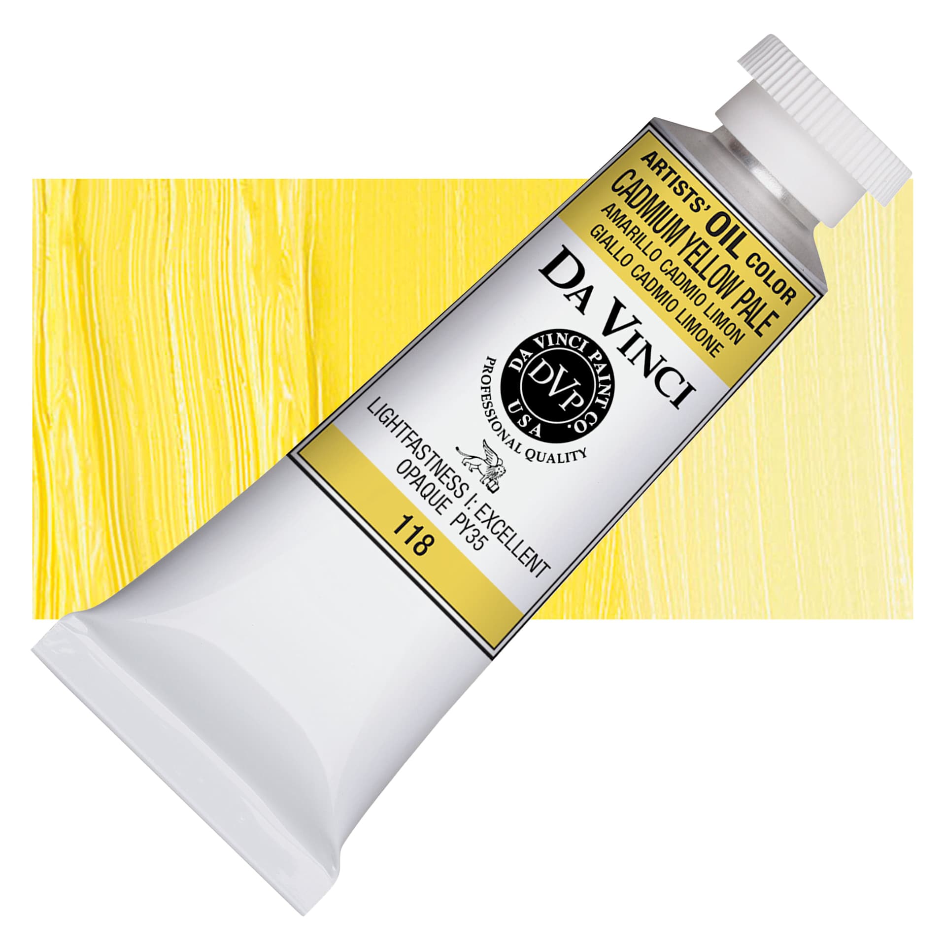 Da Vinci Artists' Oil Color - Cadmium Yellow Pale, 37 ml Tube and swatch